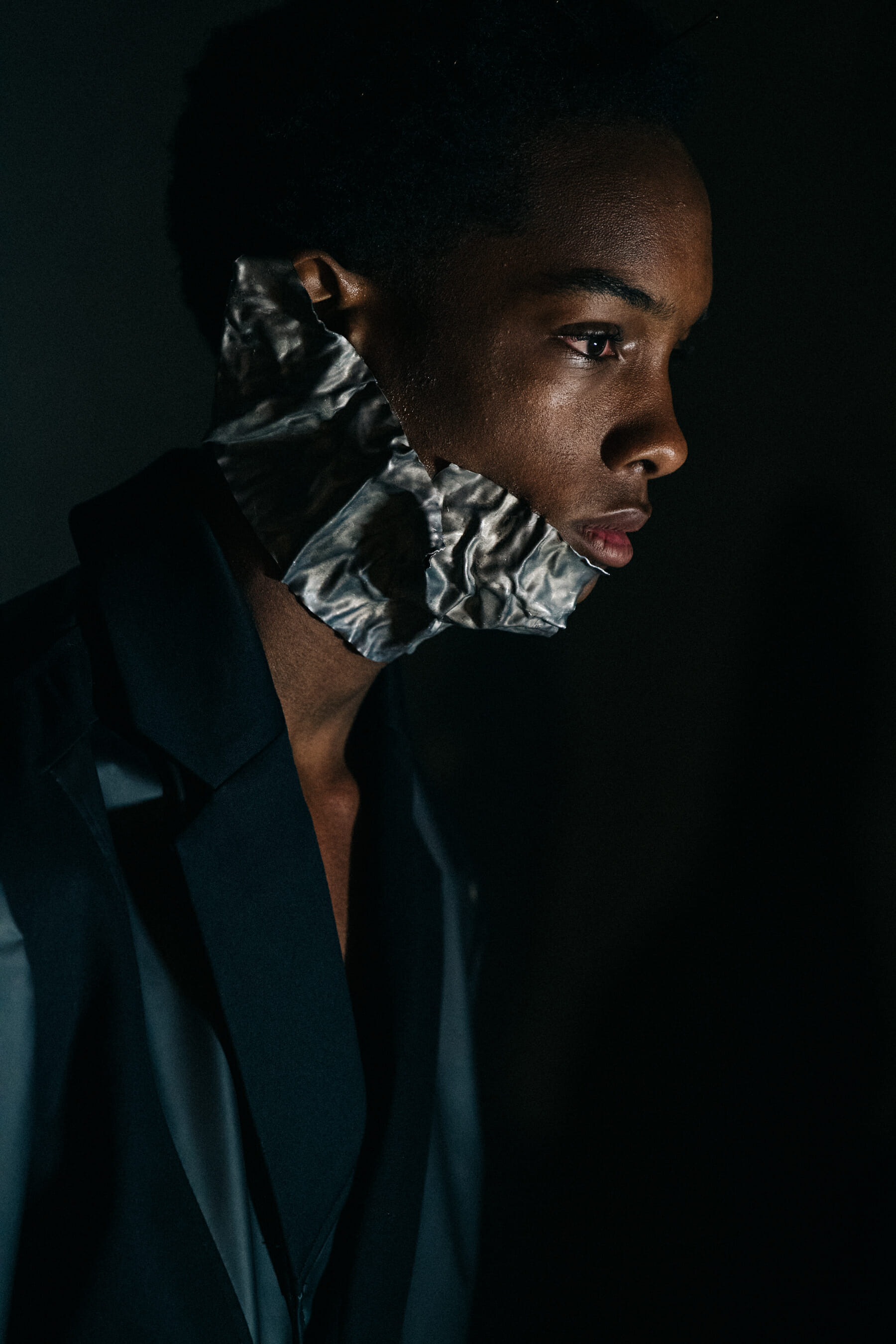 Model wearing face piece at A Cold Wall