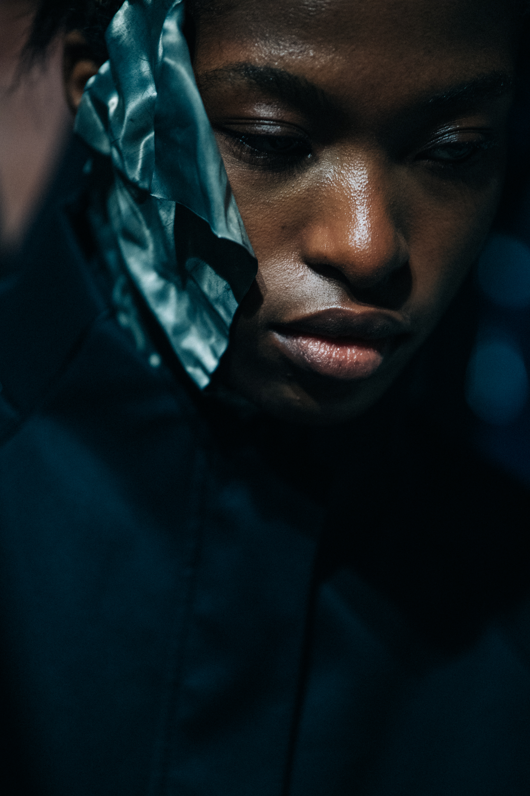 Model wearing face piece at A Cold Wall