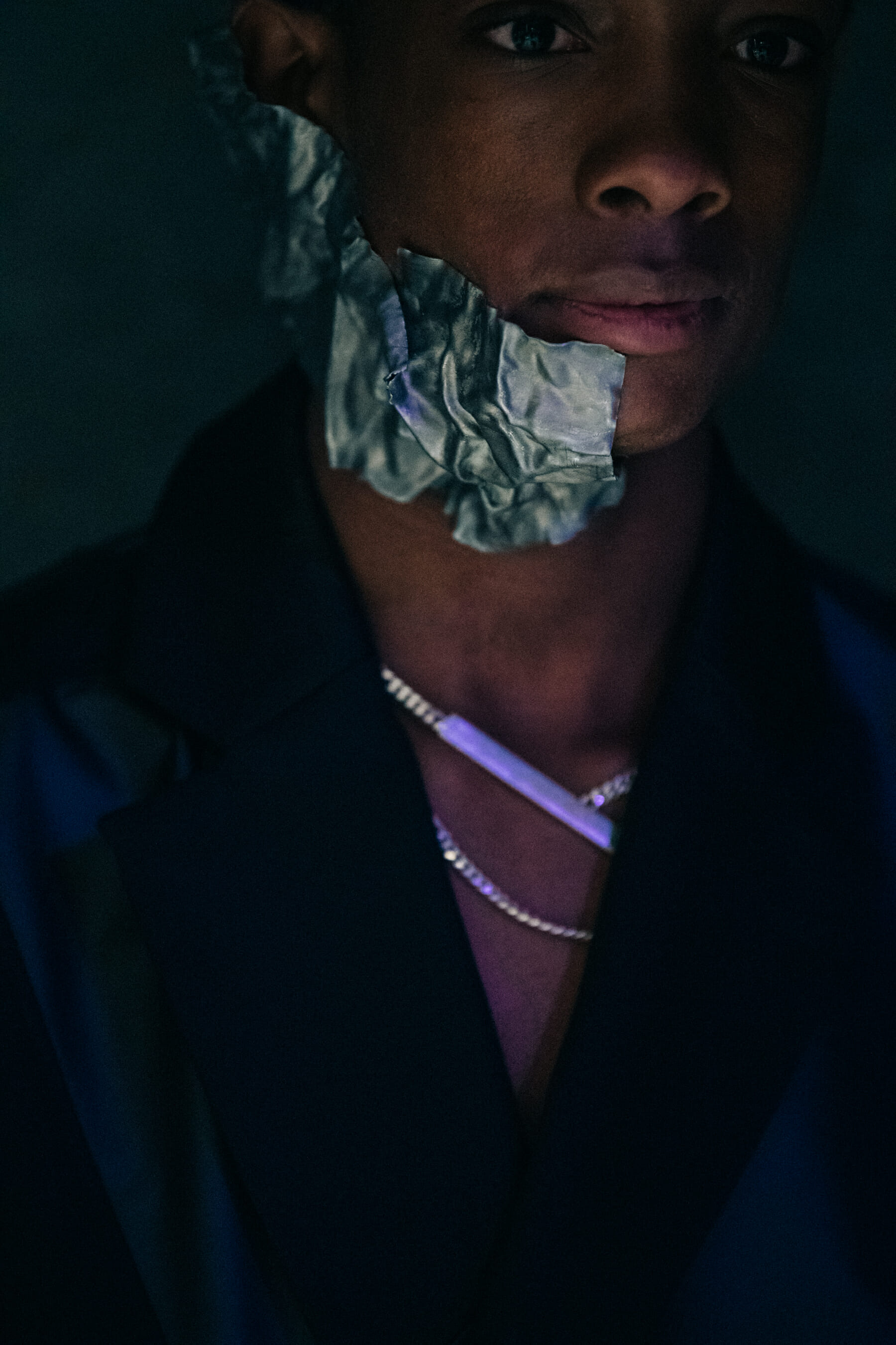 Model wearing face piece at A Cold Wall