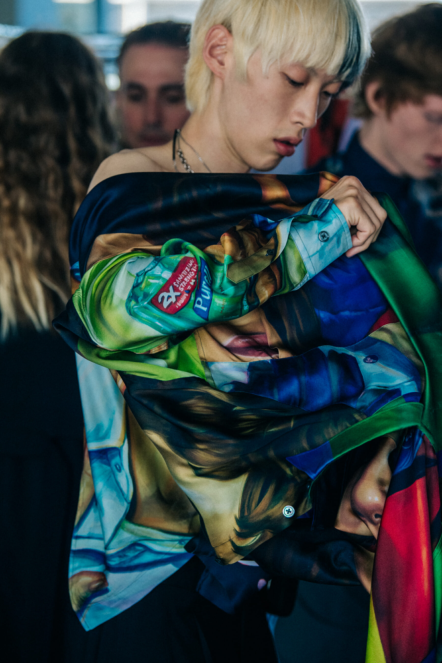 Model wearing colourful outfit at Etudes