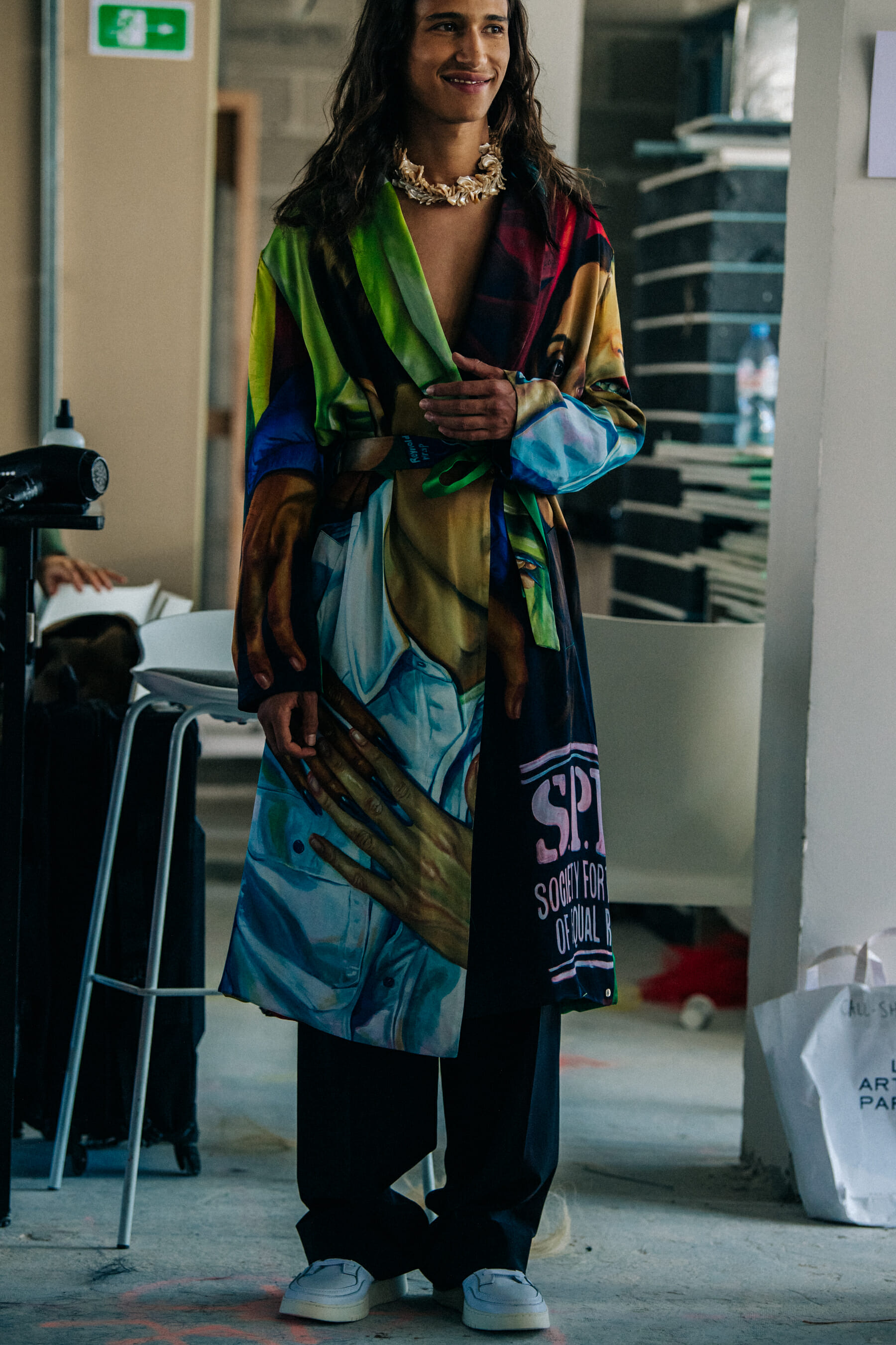 Model wearing colourful outfit at Etudes
