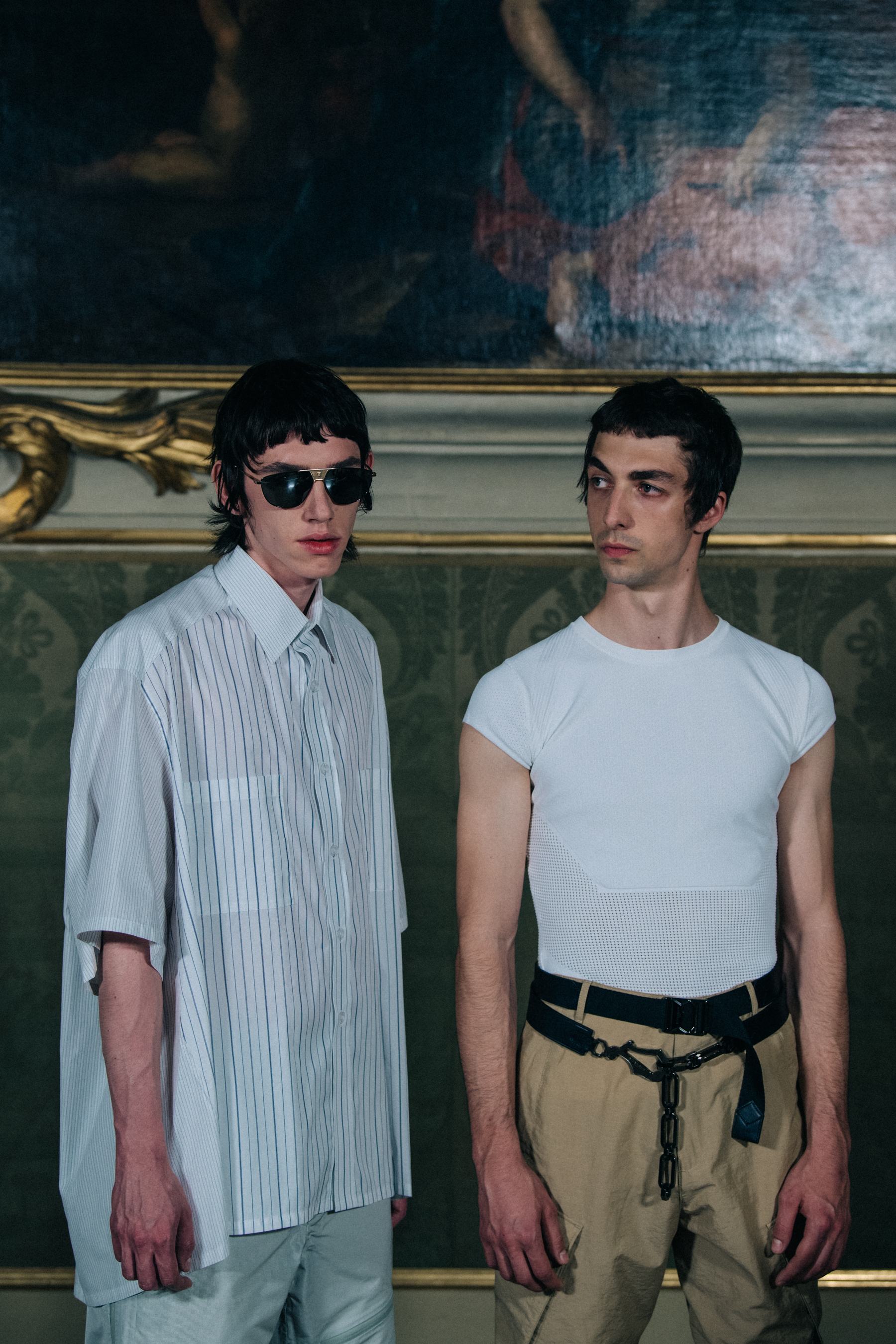 Models wearing Givenchy outfits backstage