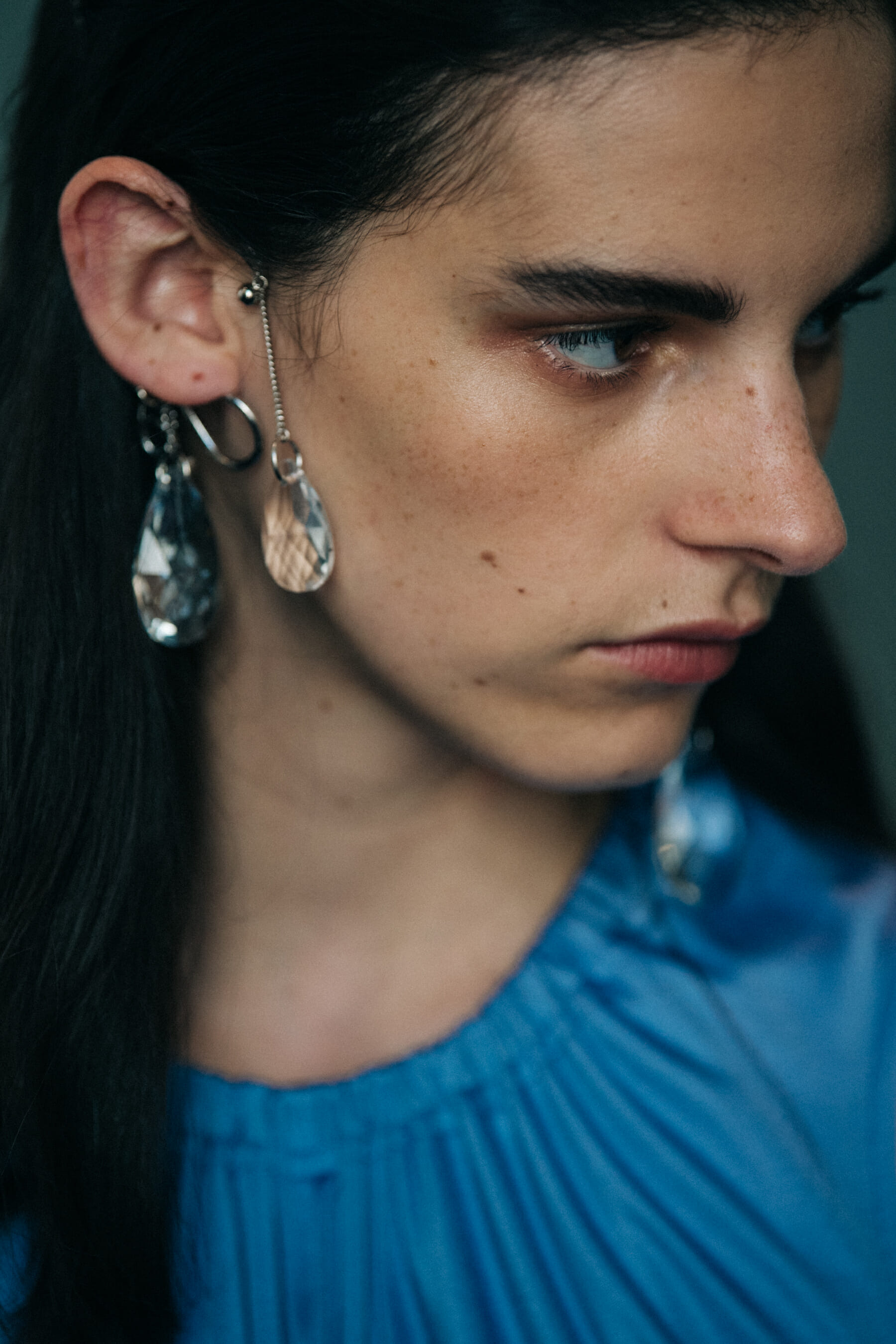 Model wearing blue outfit at JW Anderson