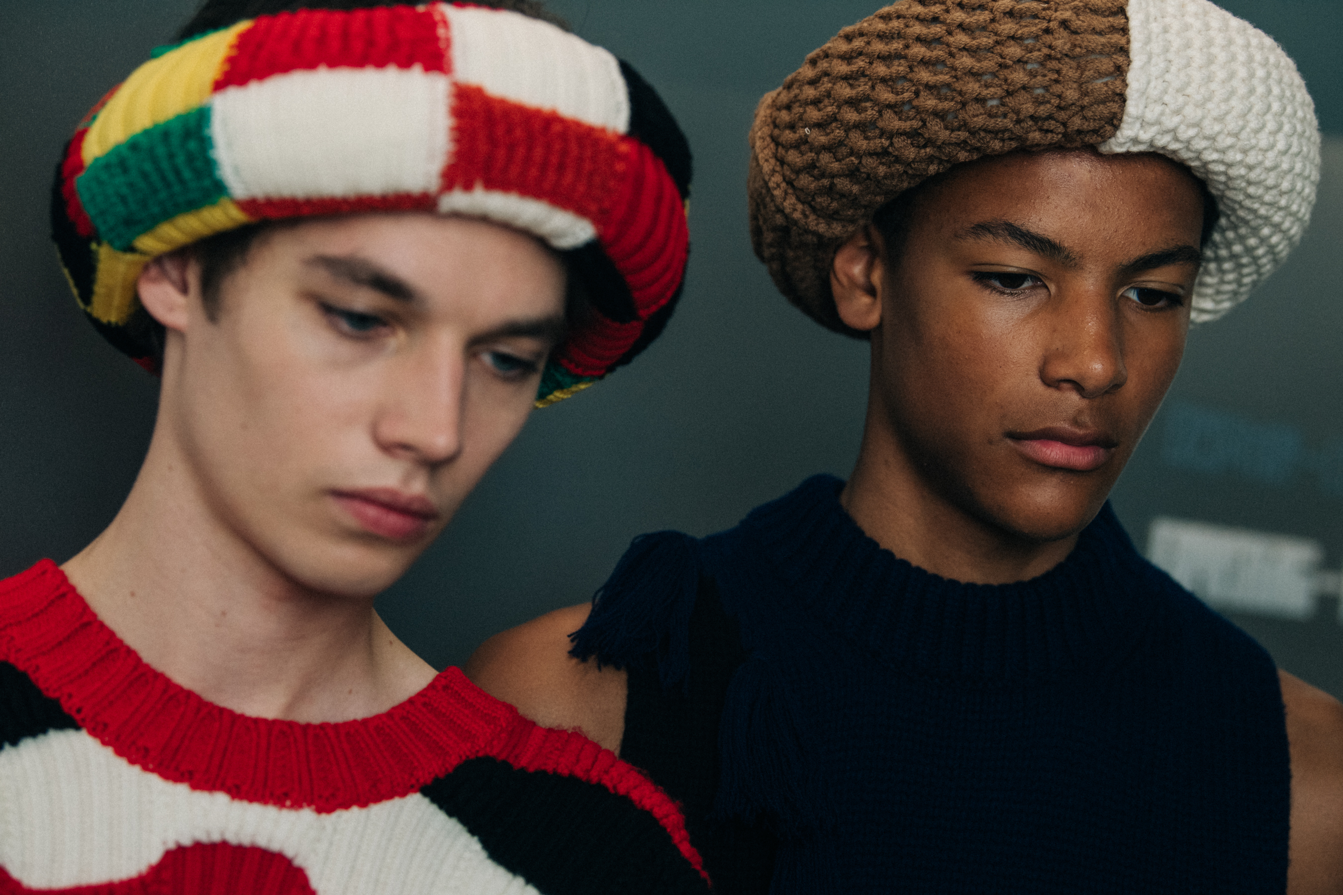 Models wearing wool outfits at JW Anderson