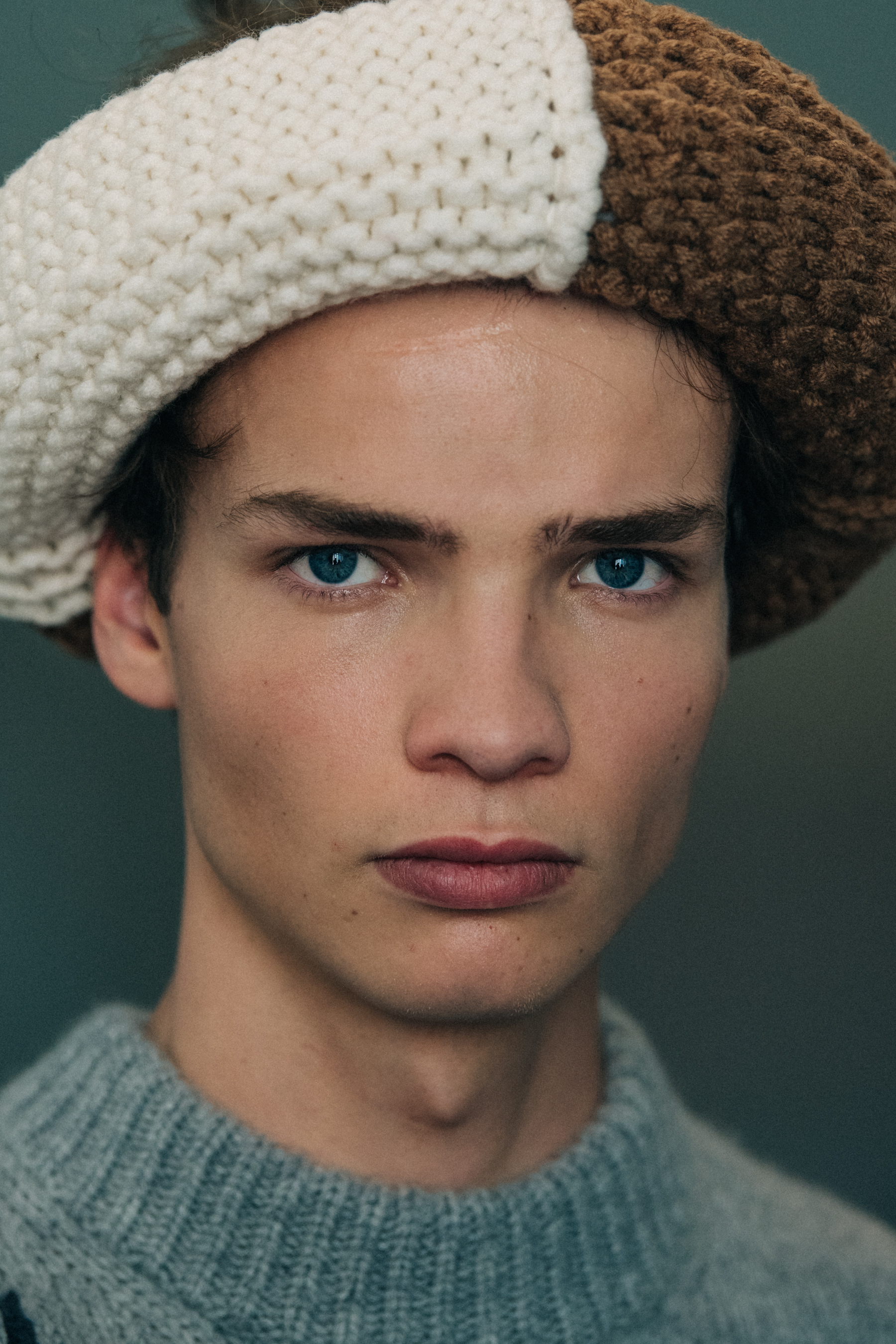 Portrait of model wearing wool hat
