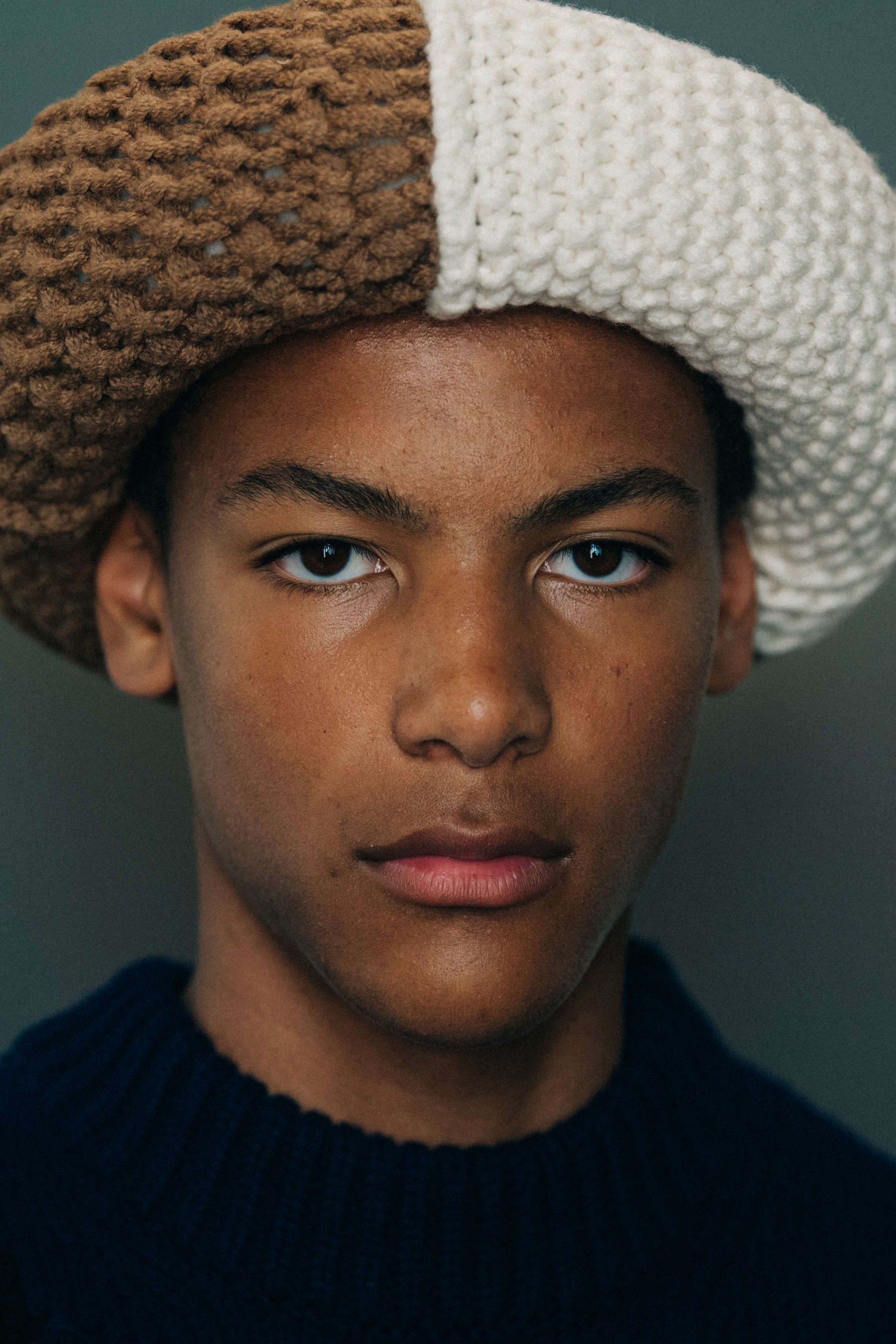 Portrait of model wearing wool hat