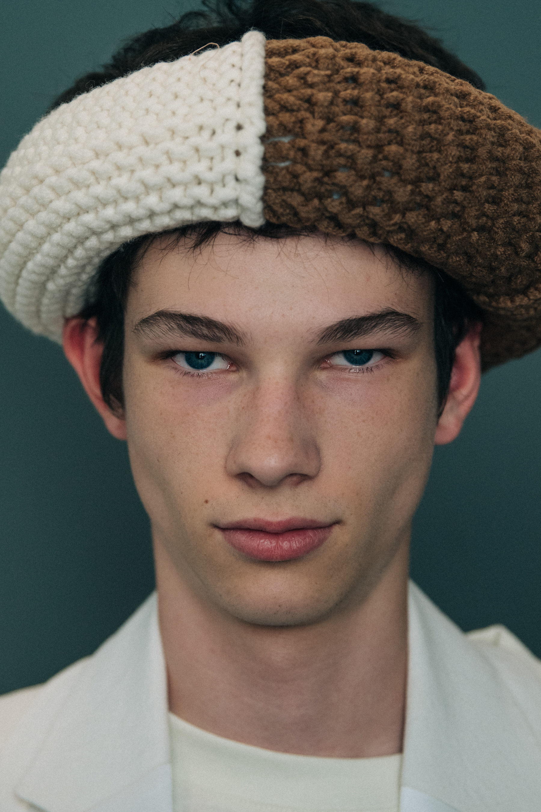 Portrait of model wearing wool hat