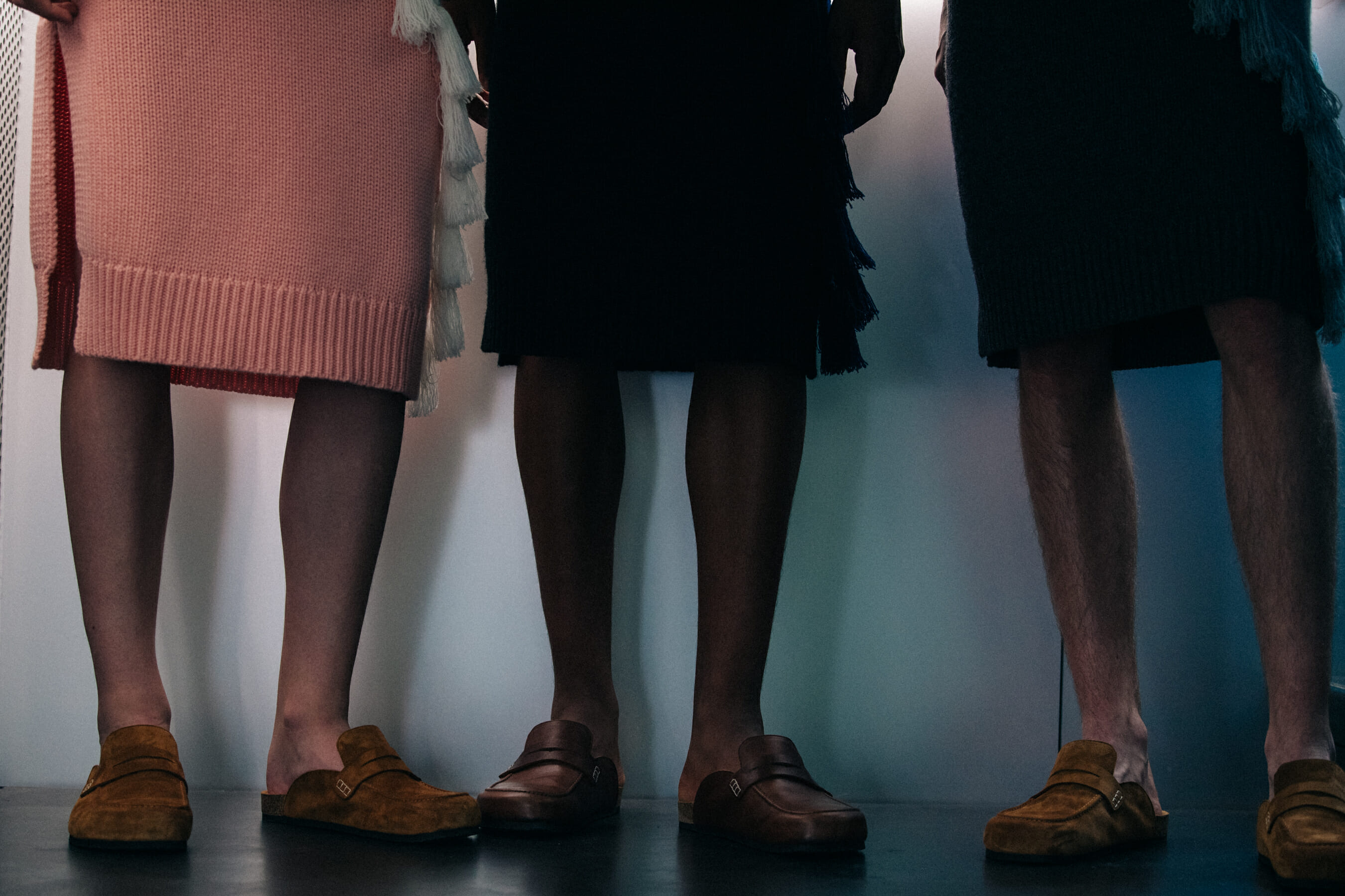 Models wearing wool outfits at JW Anderson