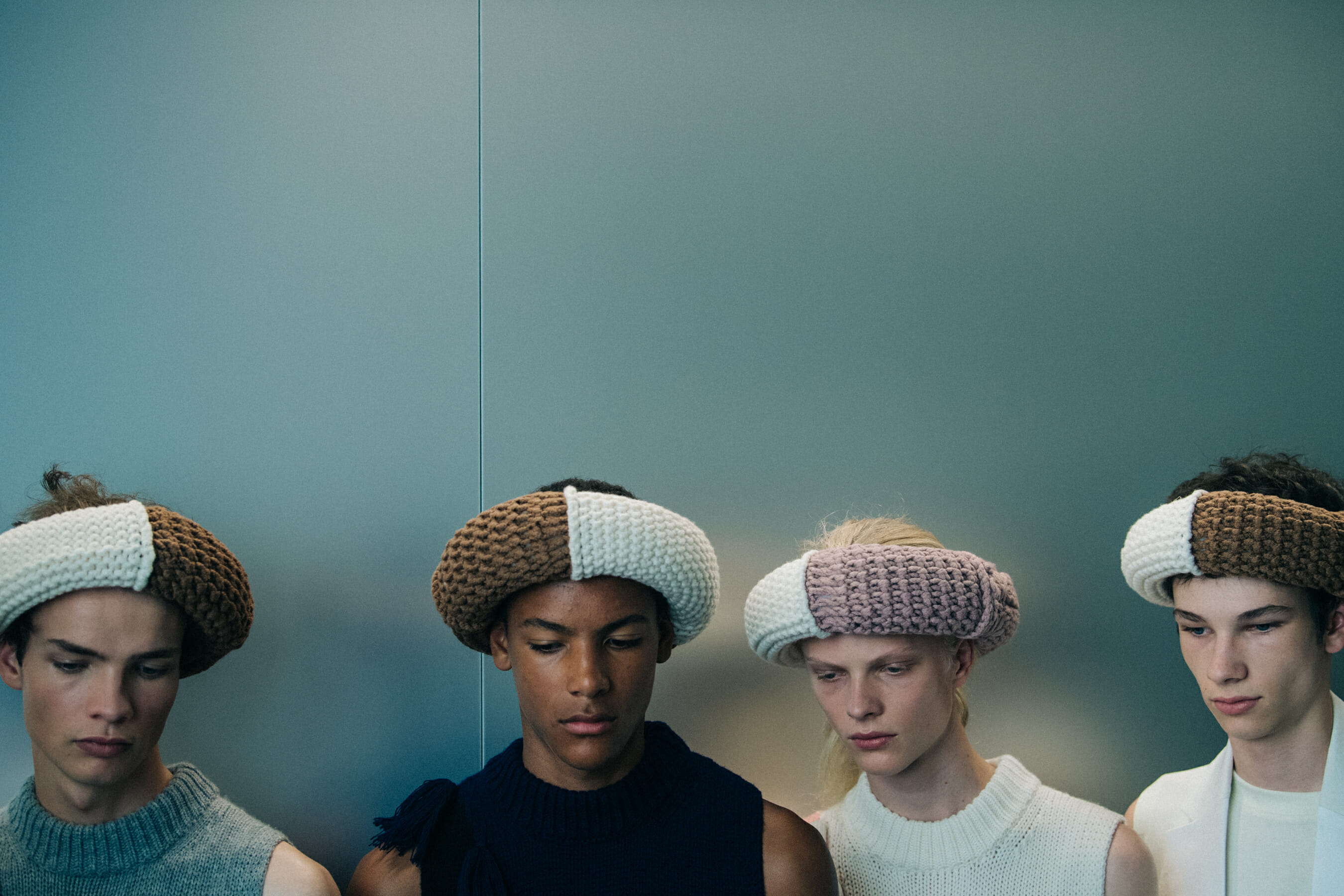 Models wearing wool outfits at JW Anderson