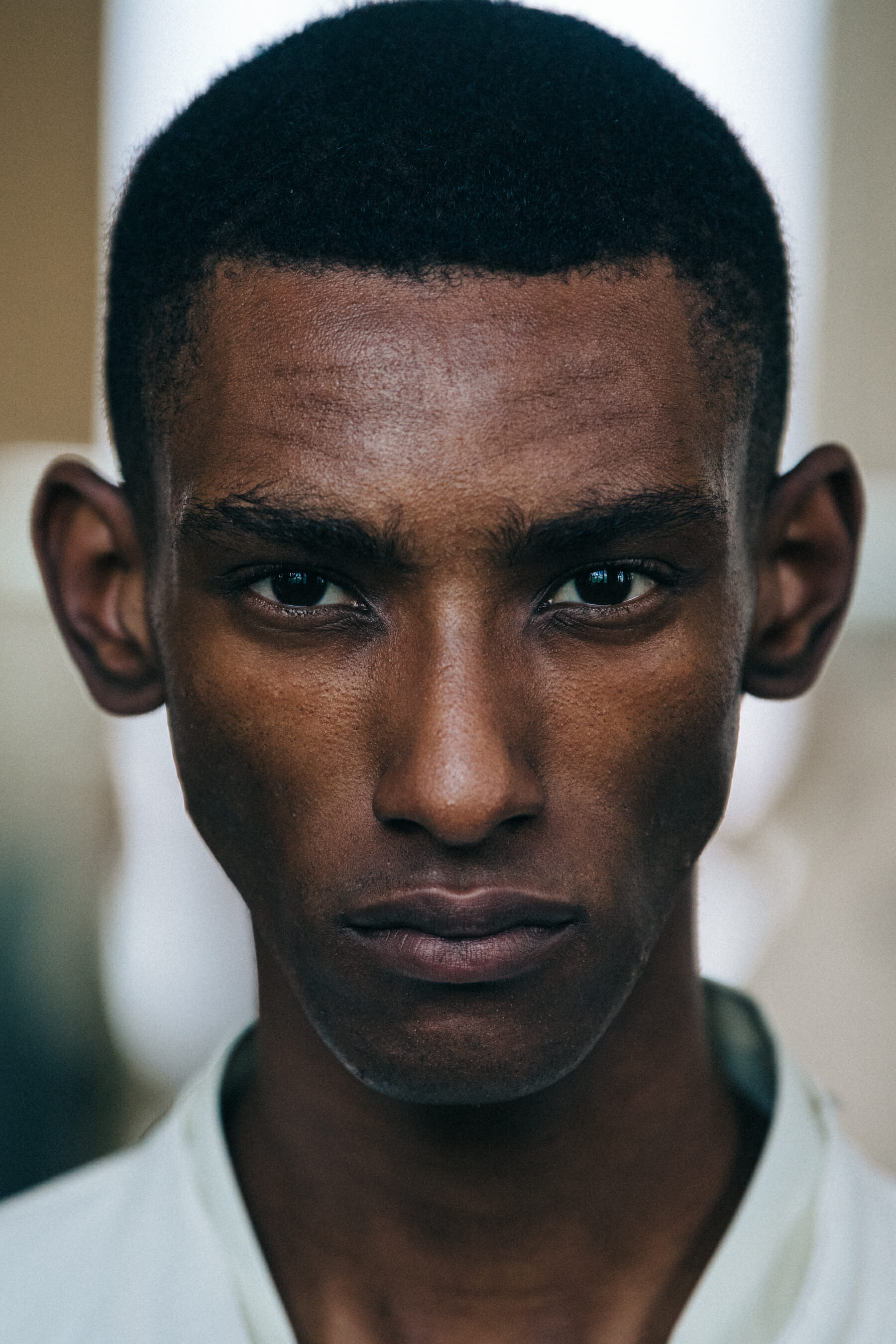 Myles Dominique backstage at Jil Sander