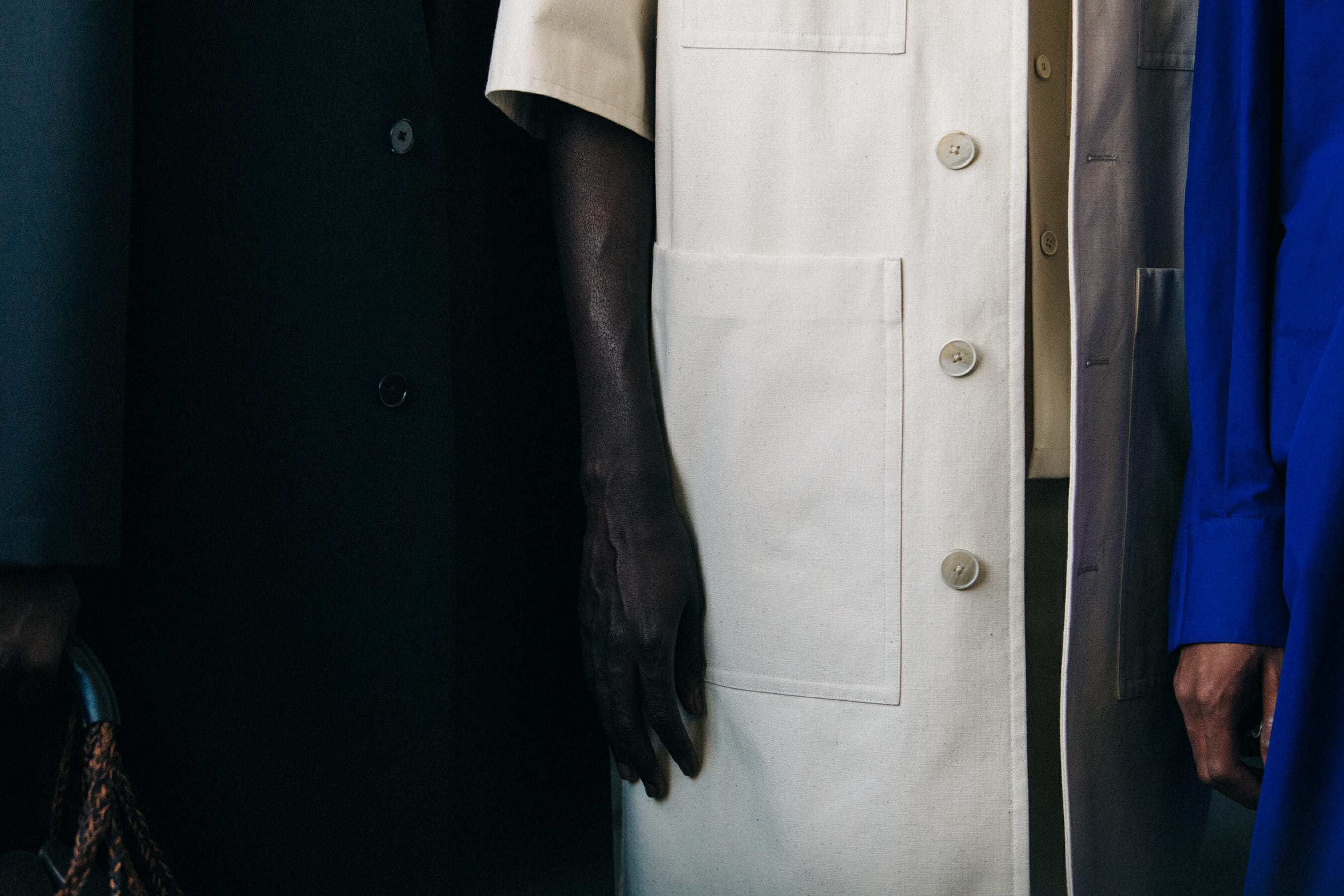 Baba Diop backstage at Jil Sander