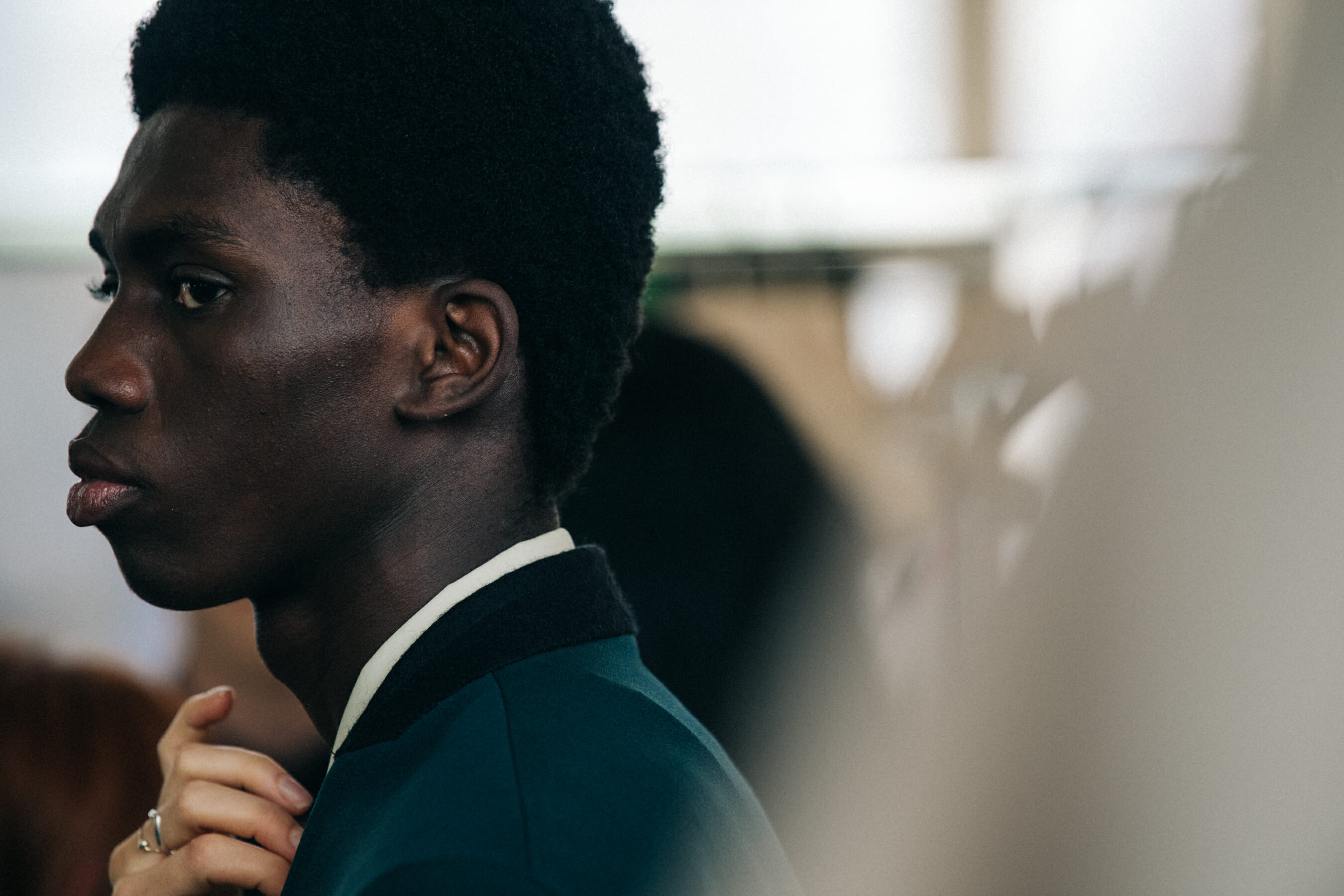 Gabriel Agbolo backstage at Jil Sander