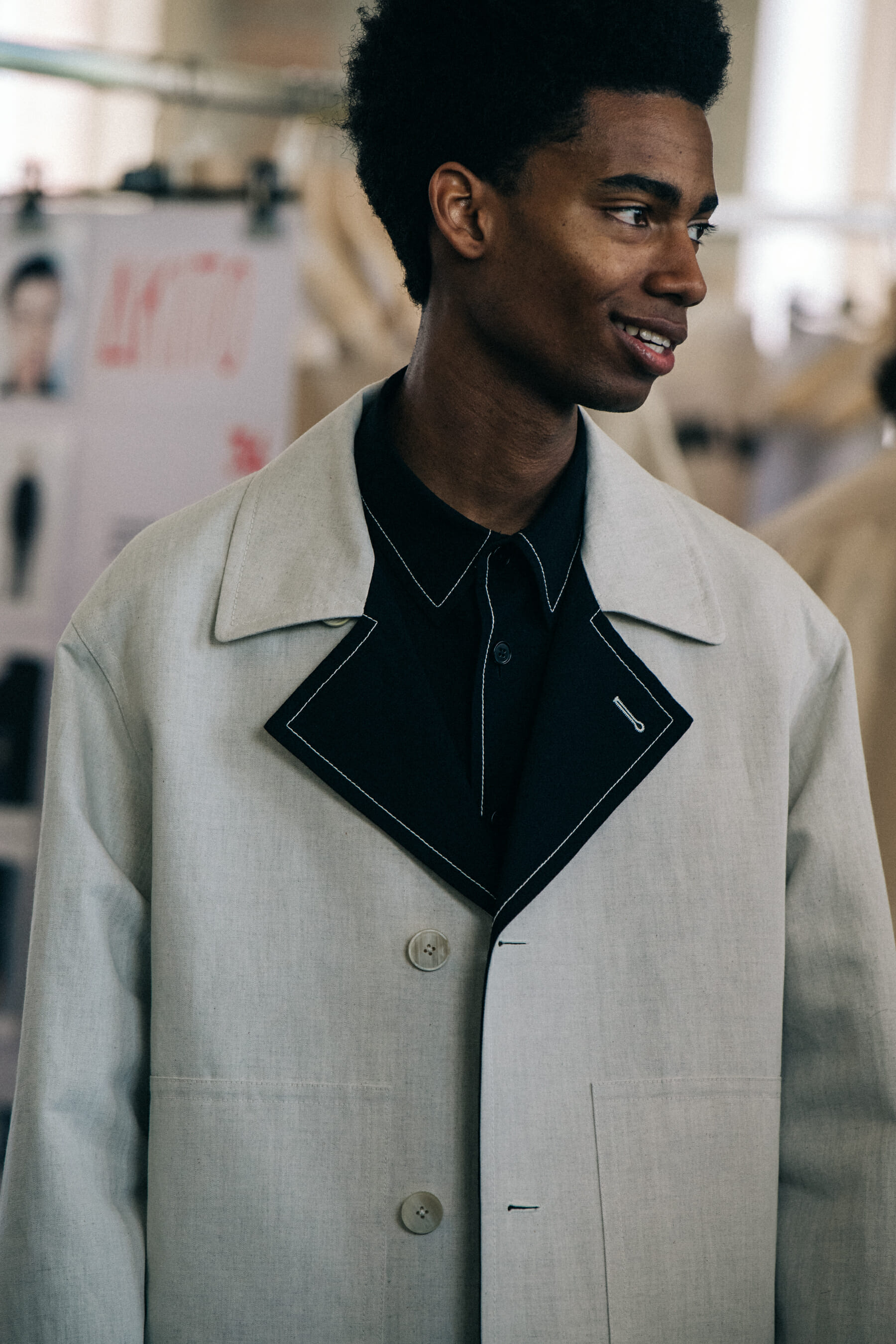 Keiron Caynes backstage at Jil Sander