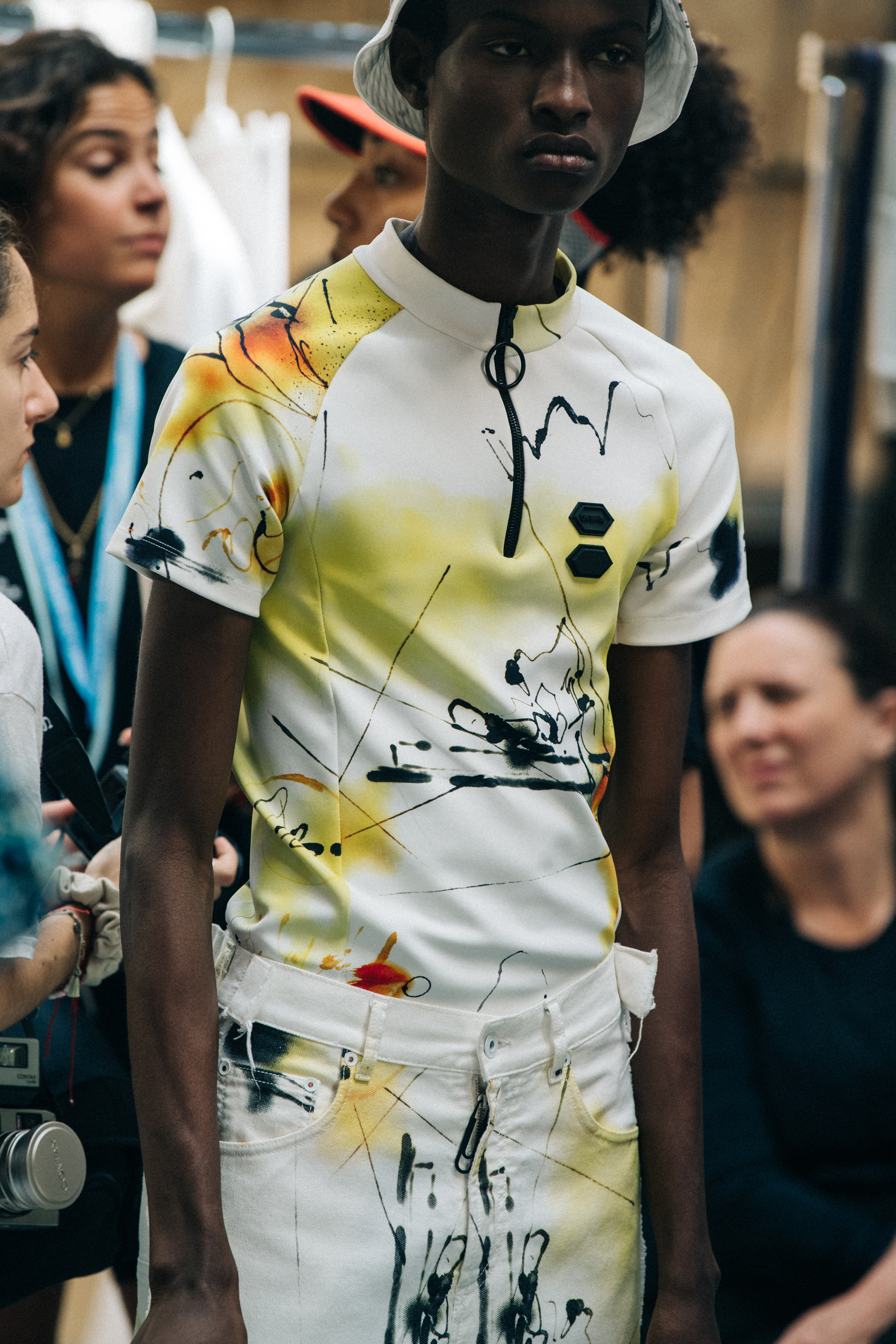 Models wearing colourful outfits at Off-White