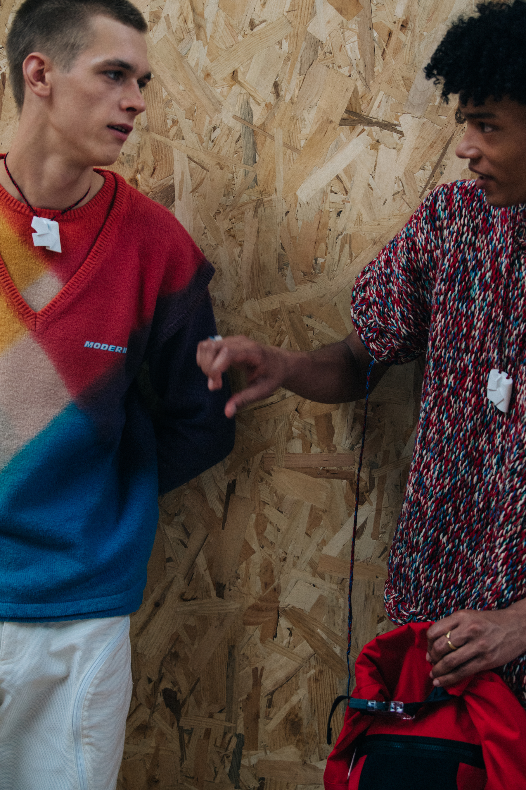 Models wearing colourful outfits at Off-White
