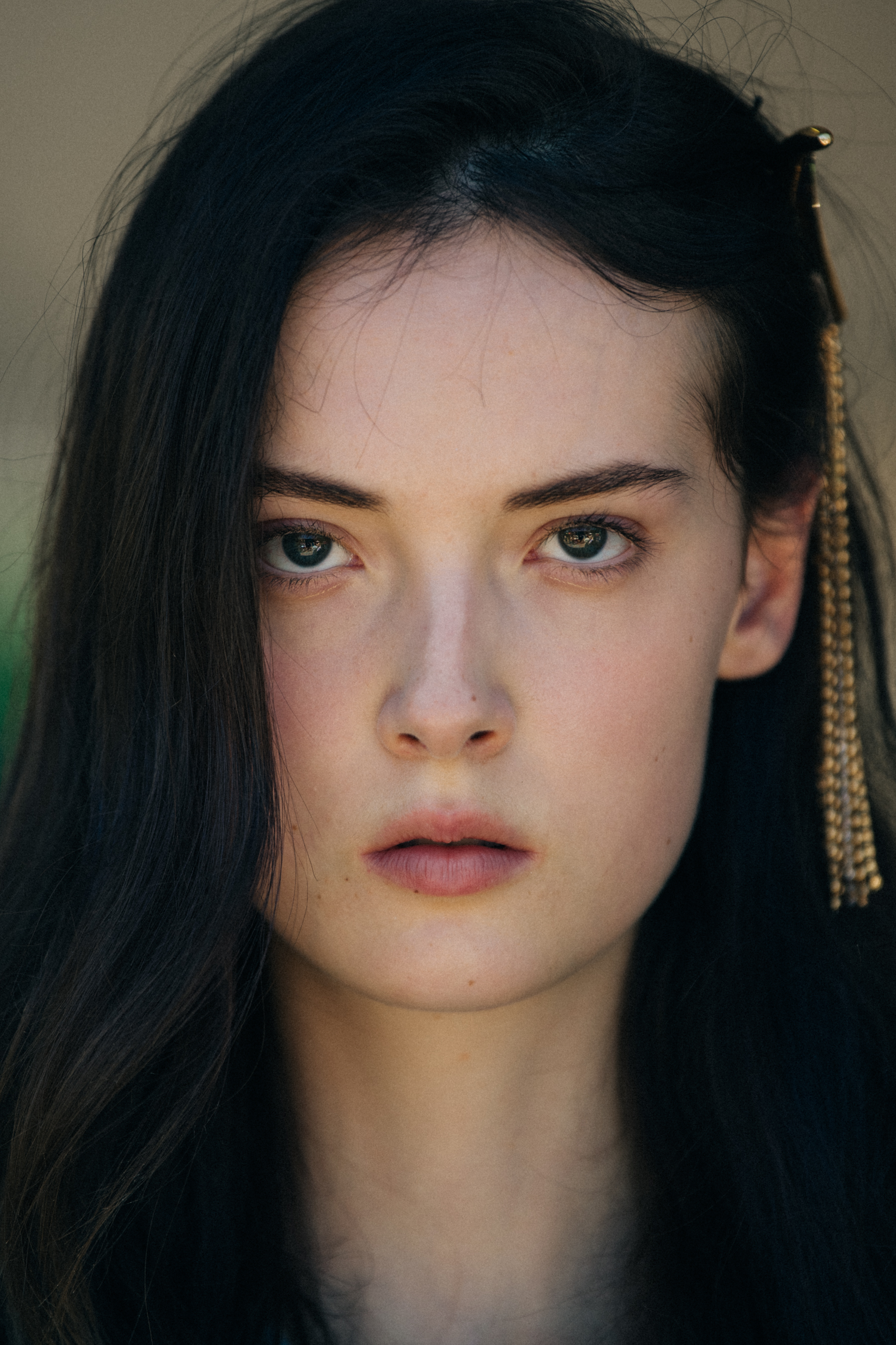 Portrait of model wearing hairclip