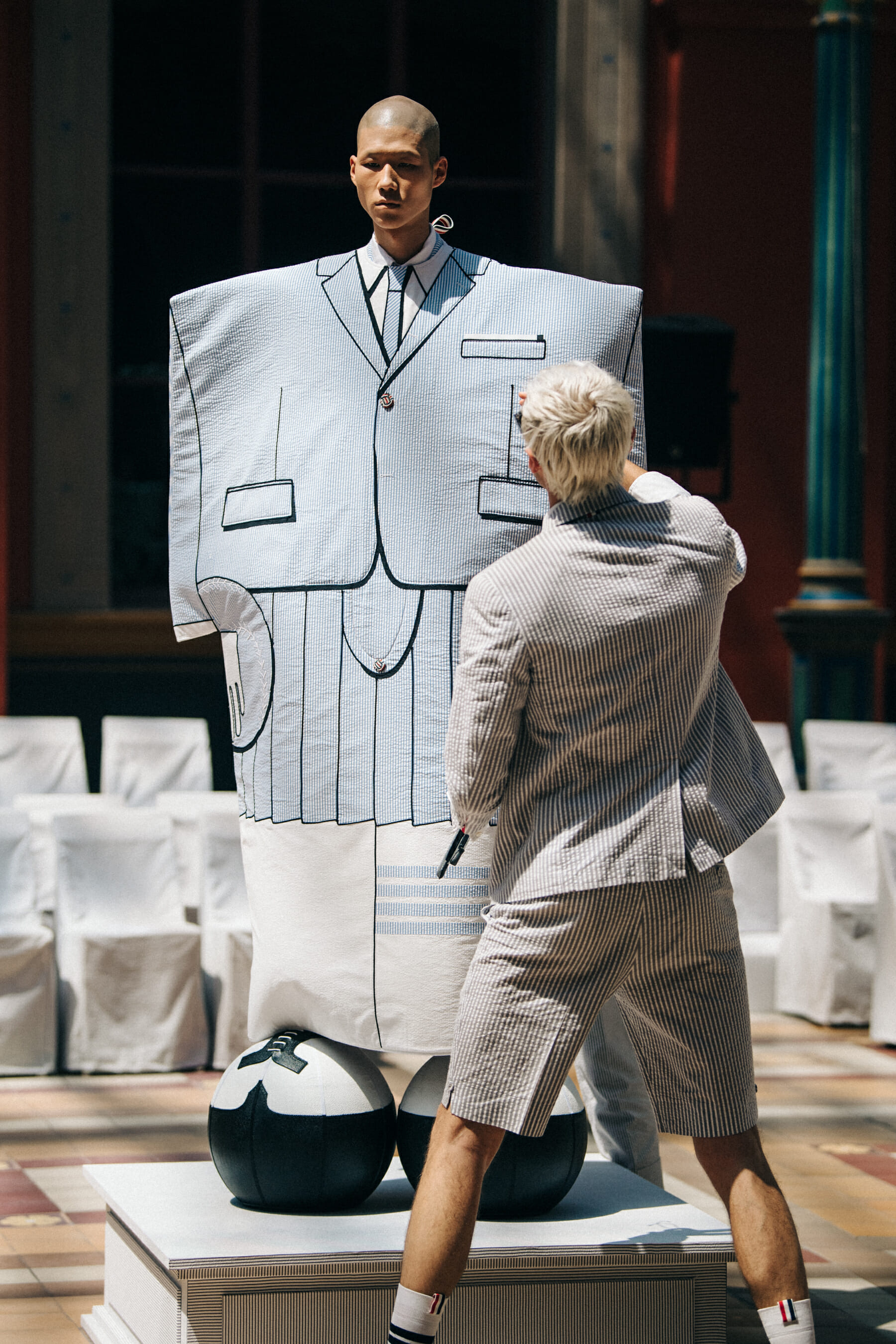 Matthew Foley backstage at Thom Browne