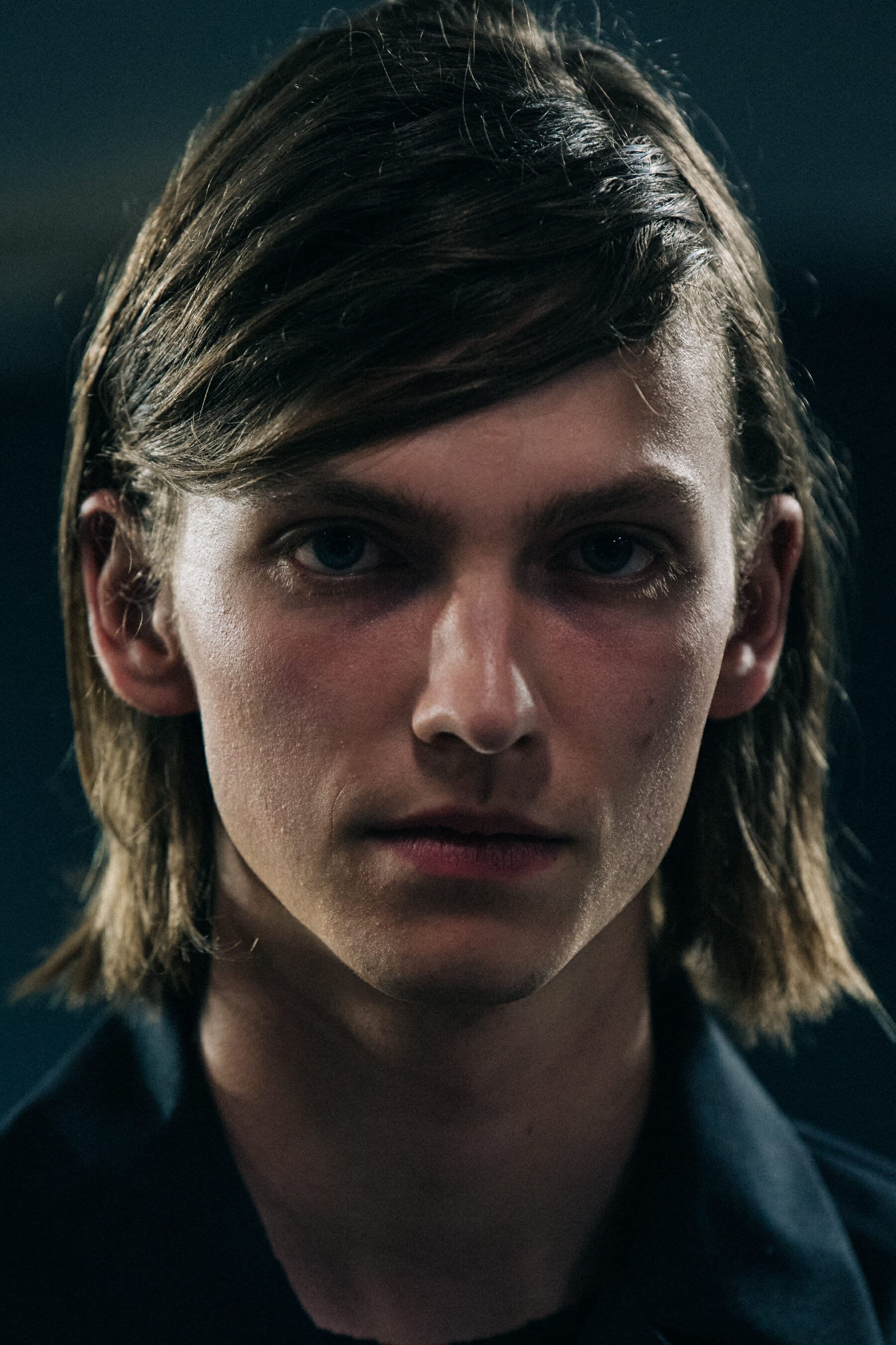 Portrait of model with slick hair