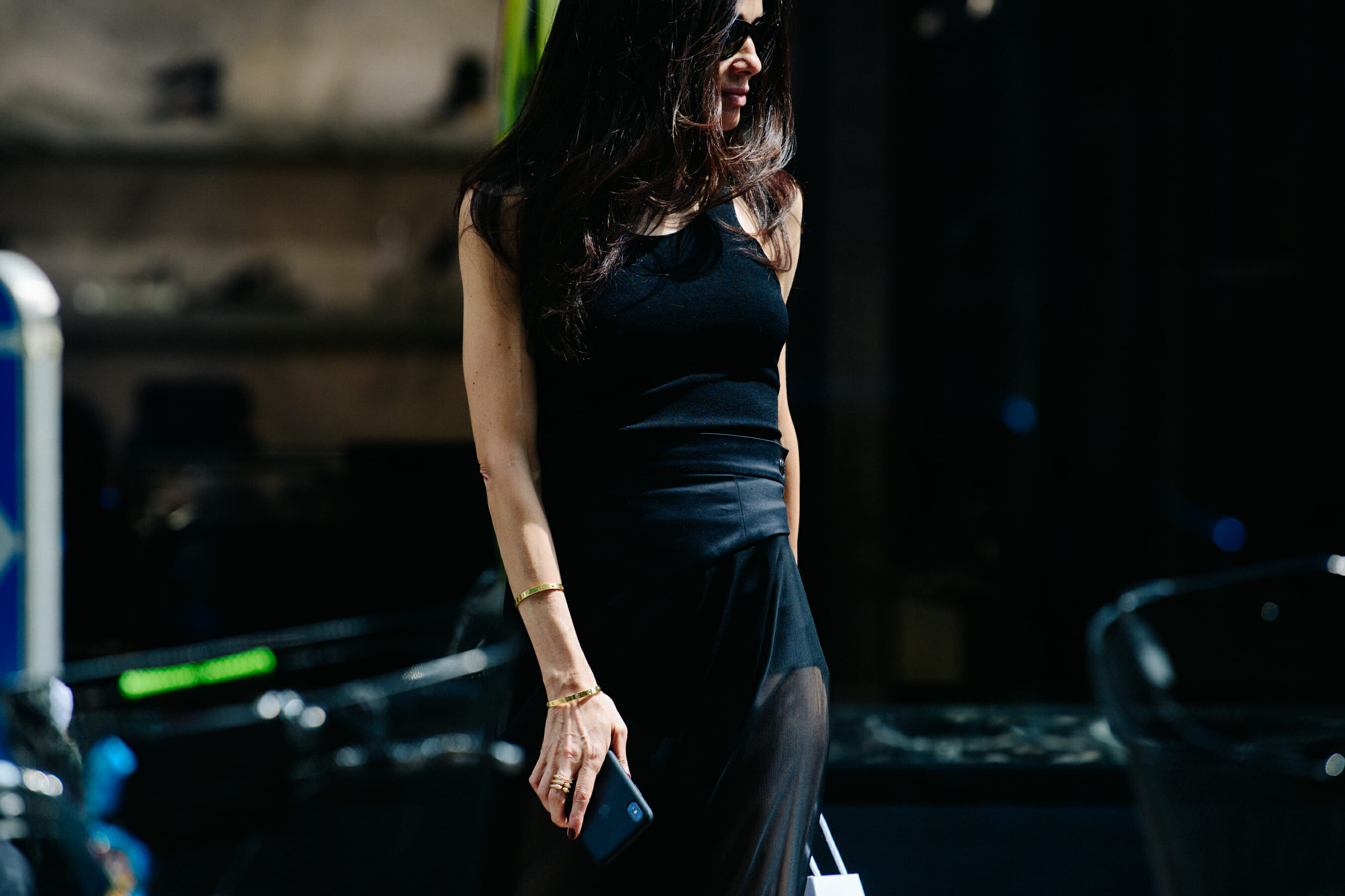 Woman wearing black dress