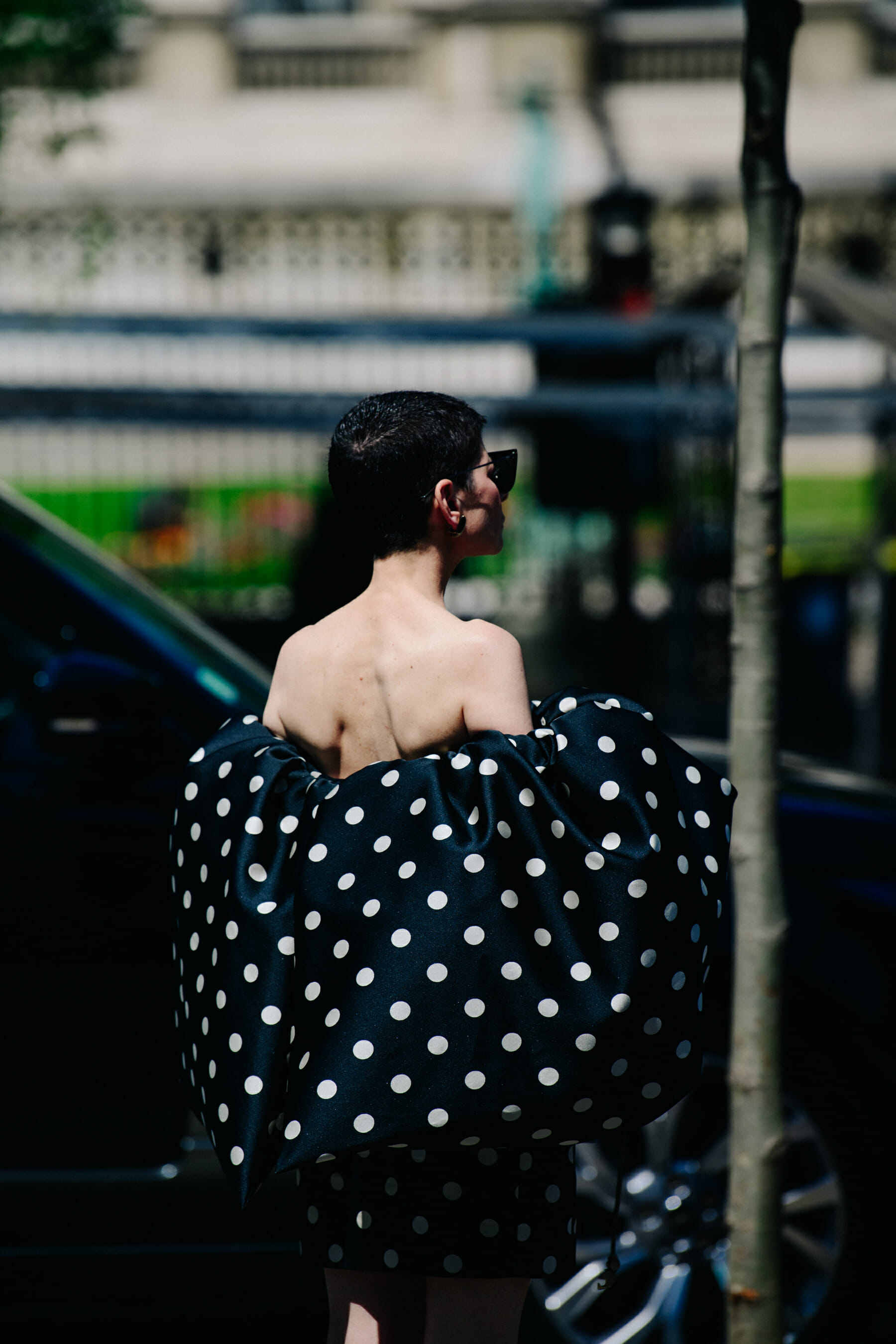 Woman wearing polka dot dress