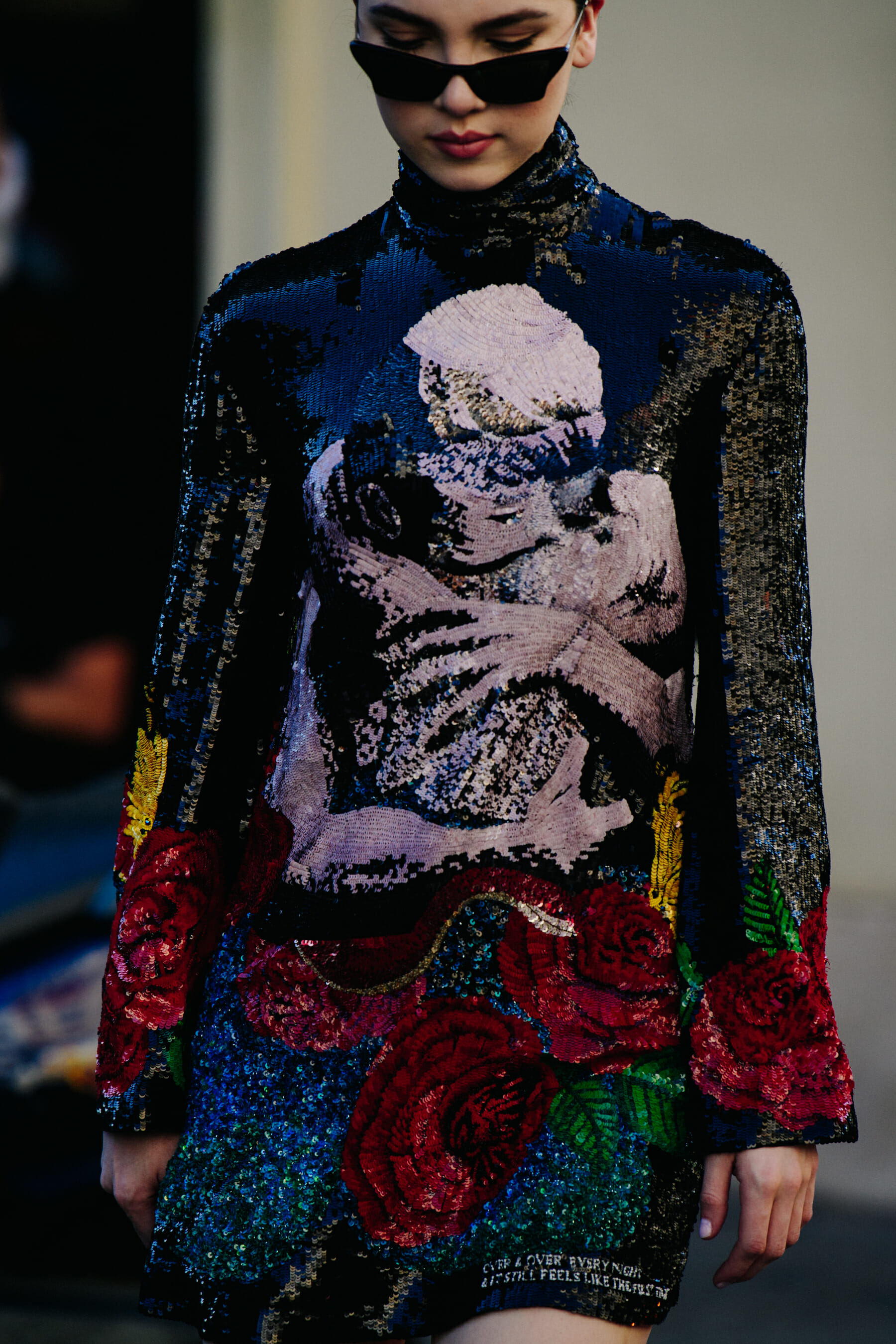 Woman wearing sequin dress