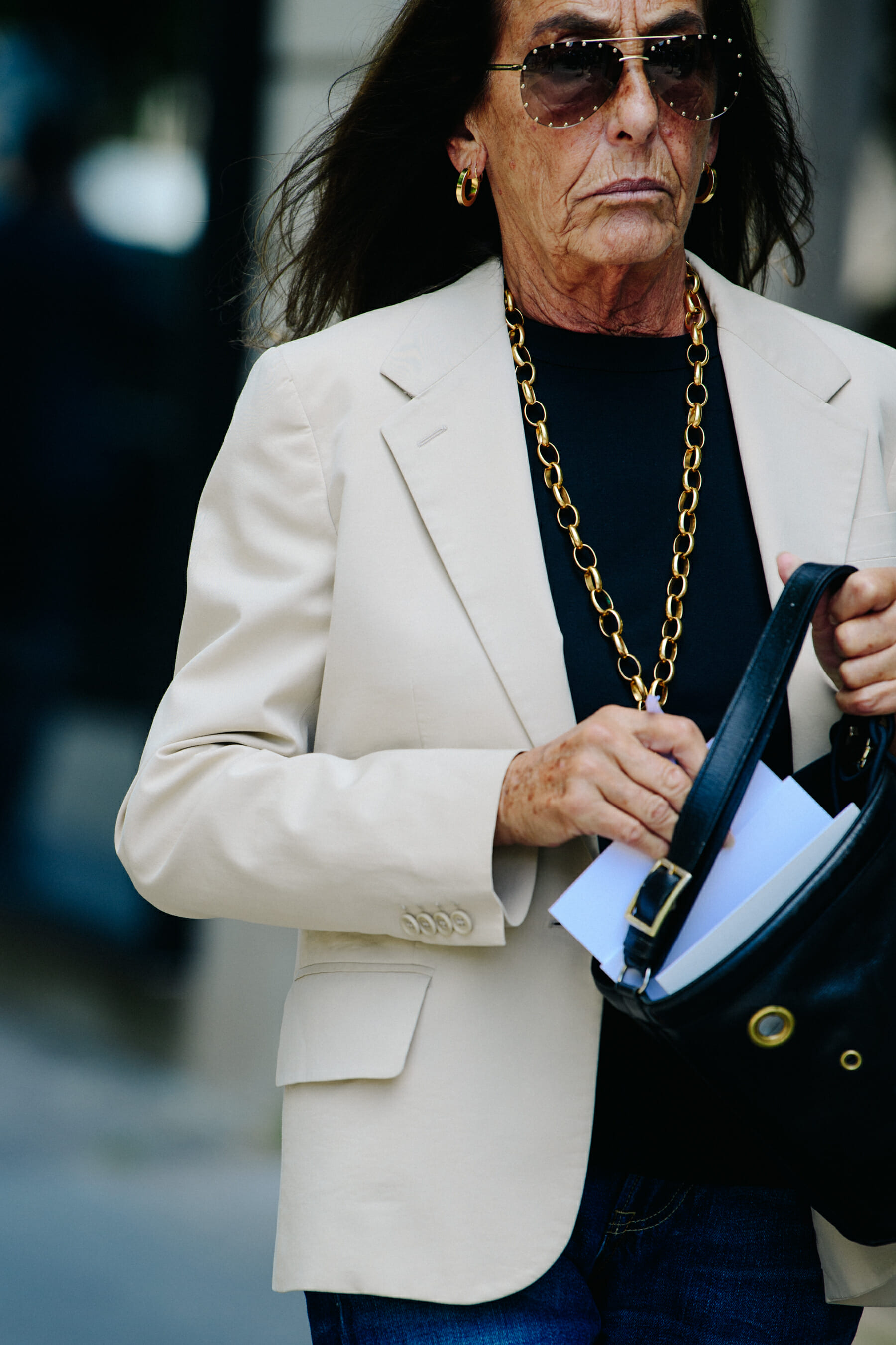 Woman wearing beige jacket