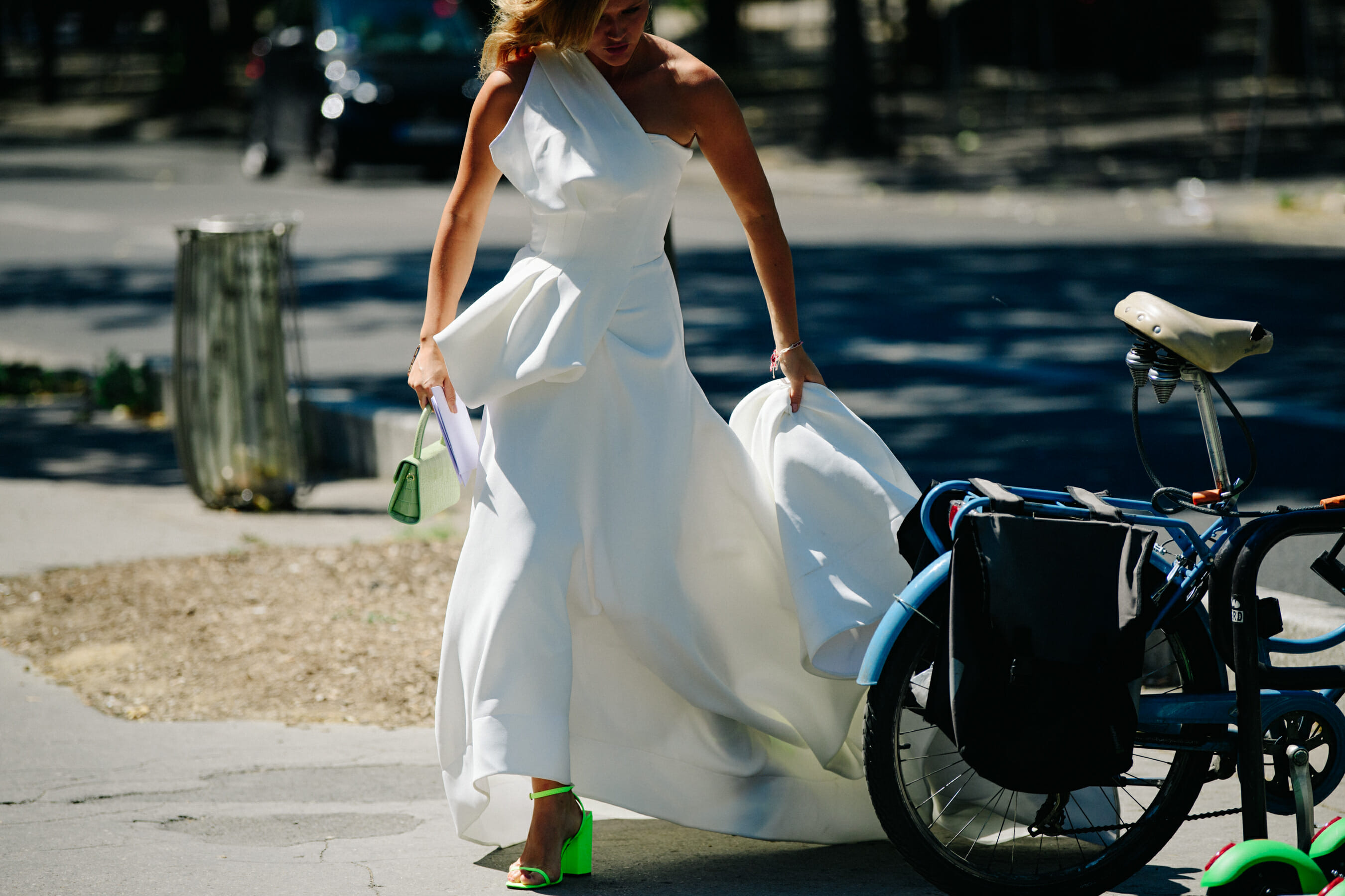 Woman wearing green heels