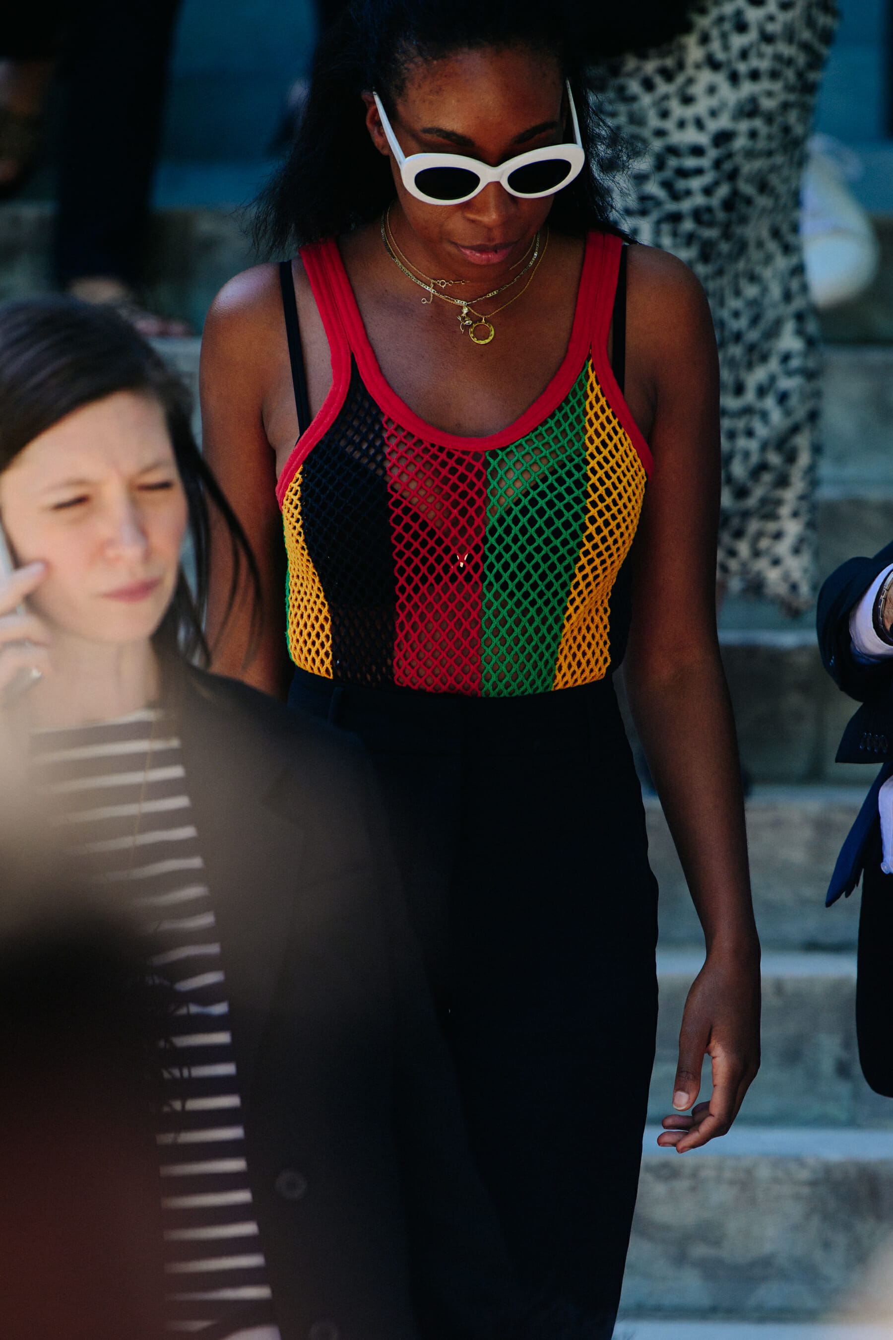 Woman wearing net top