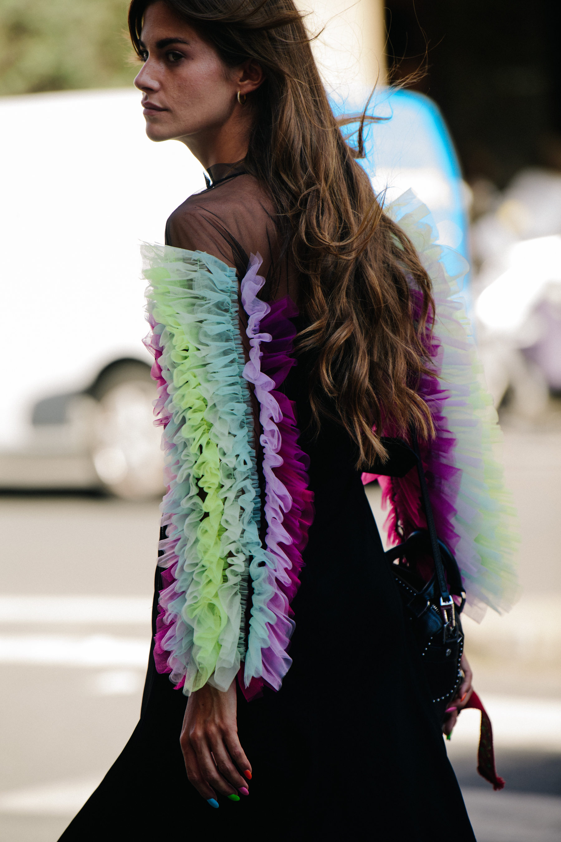 Woman wearing colourful top
