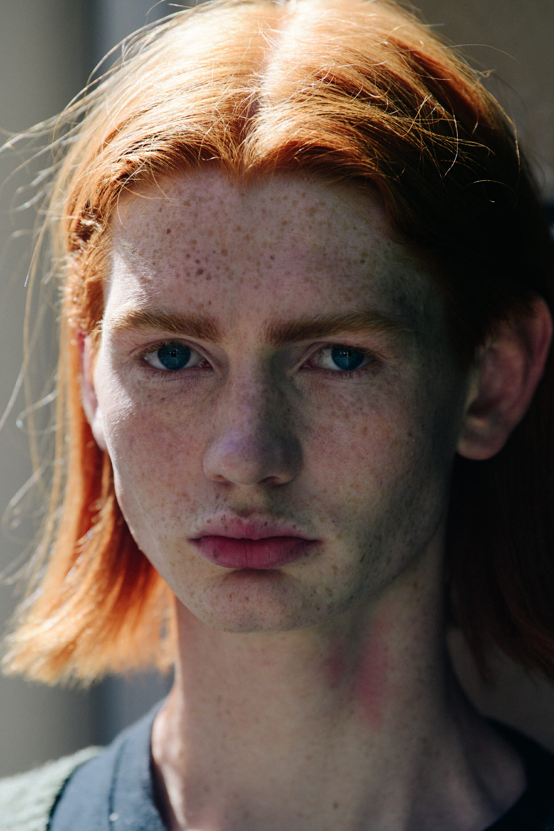 Portrait of model with long ginger hair