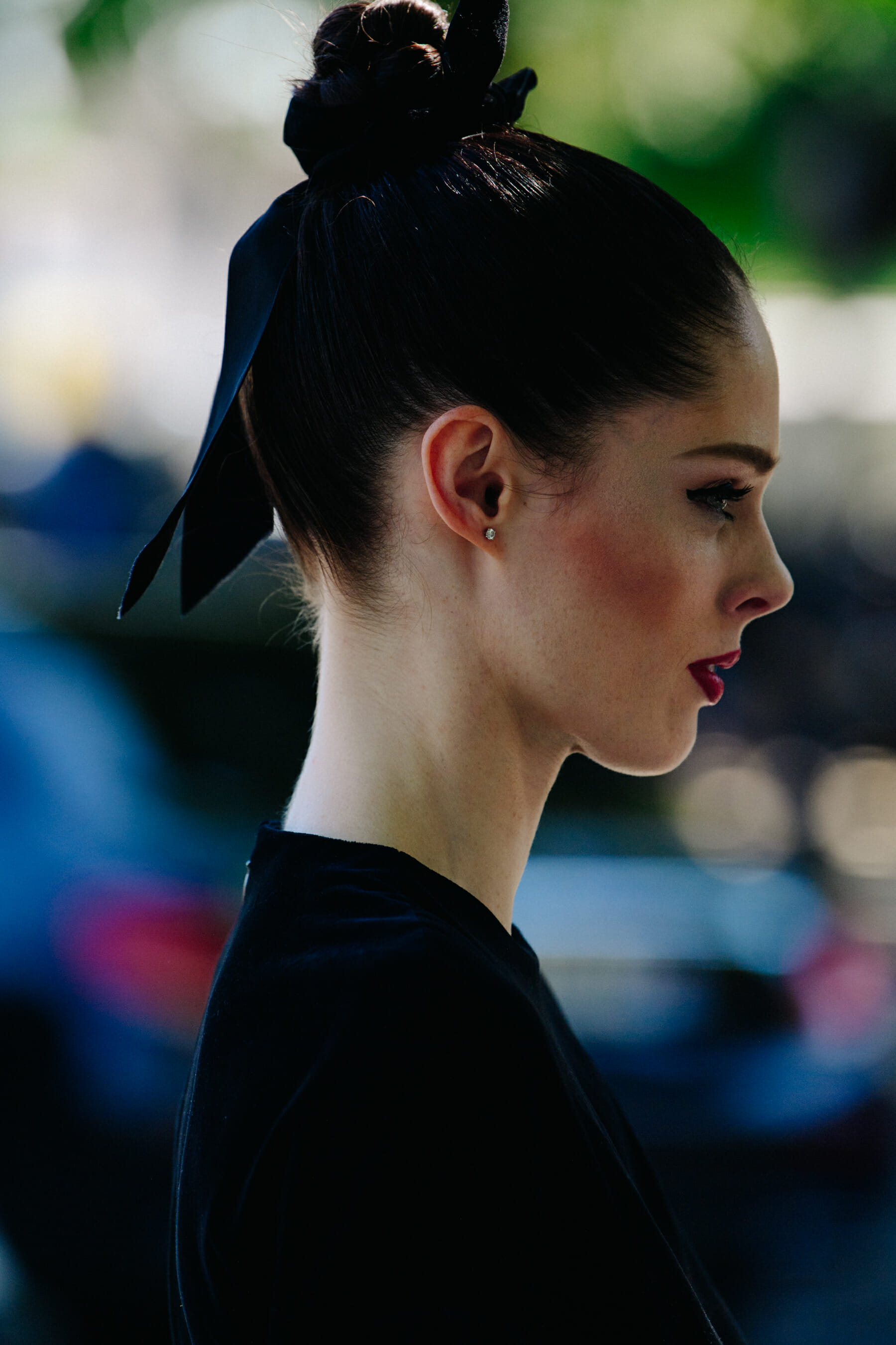 Woman wearing red lipstick