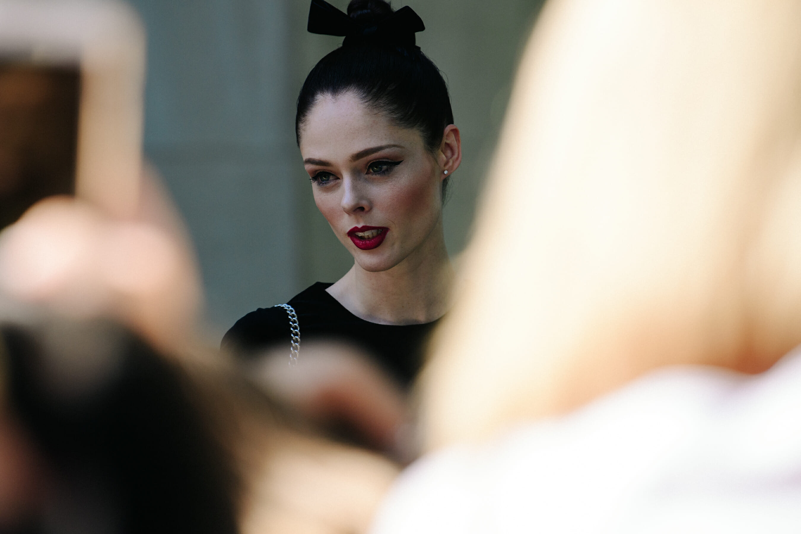 Woman wearing red lipstick