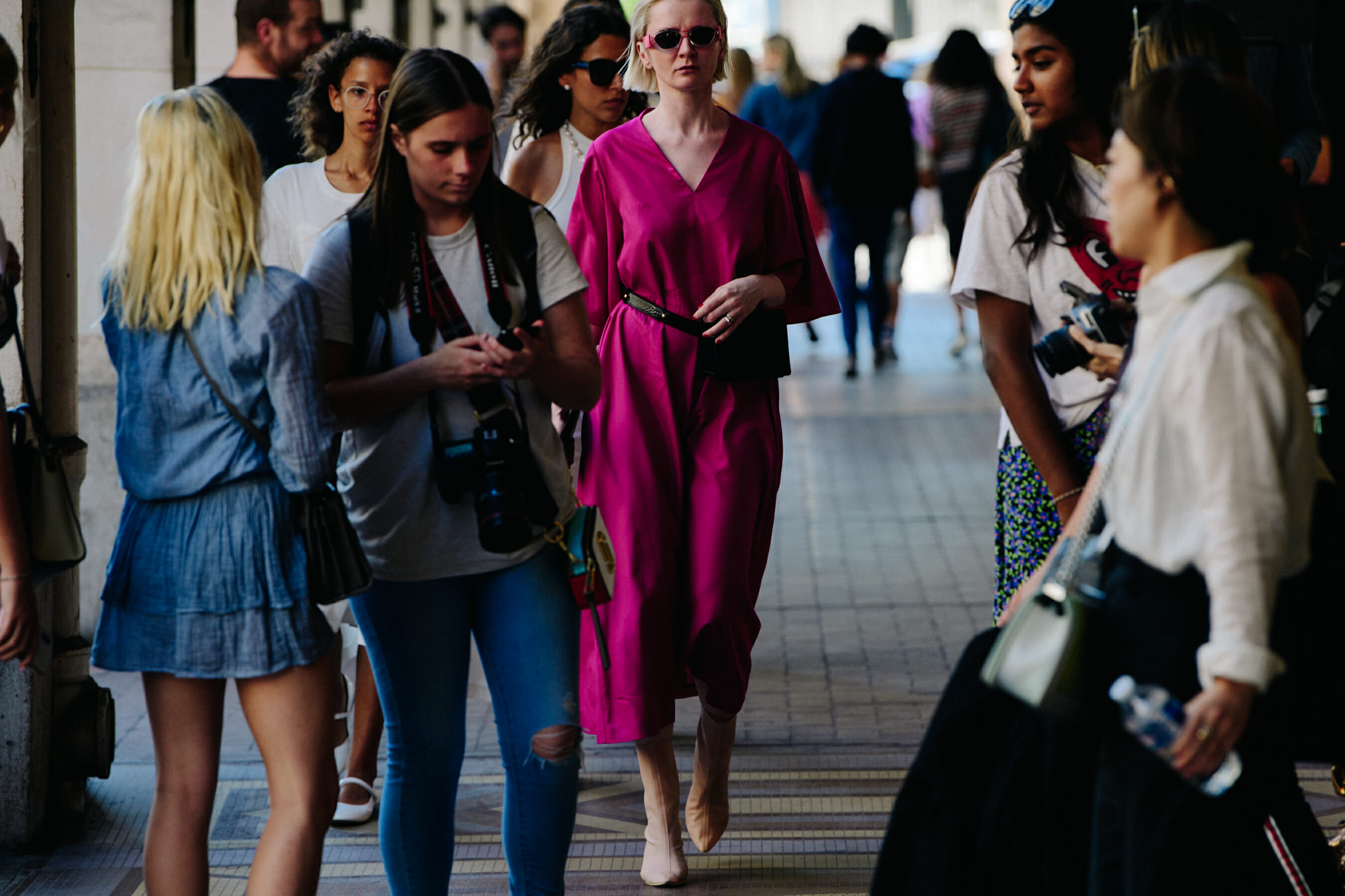Woman wearing pink dress