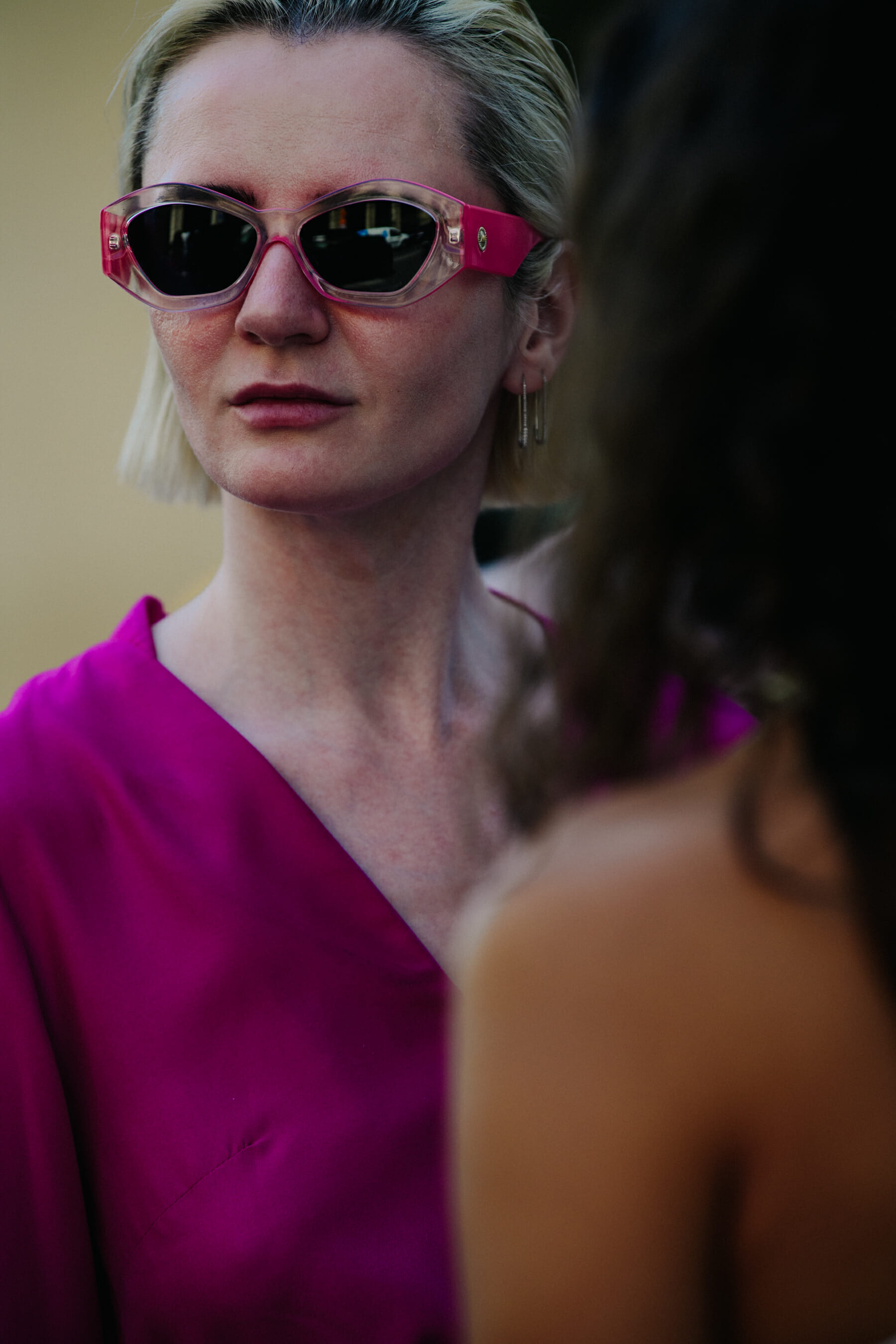 Woman wearing pink dress