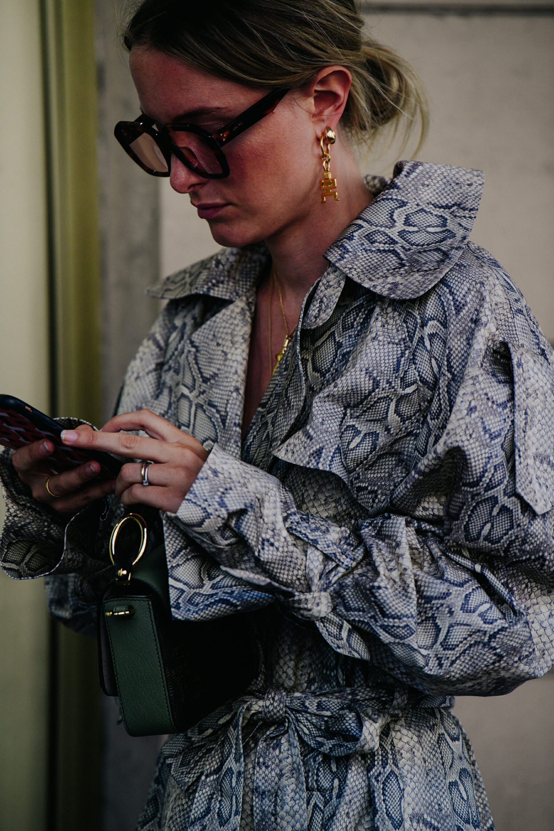 Woman wearing snakeskin dress