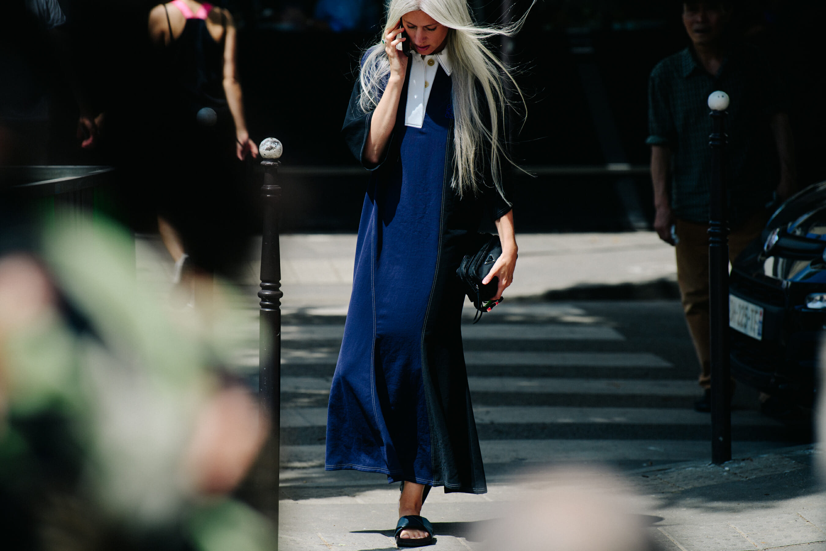 Woman wearing blue dress