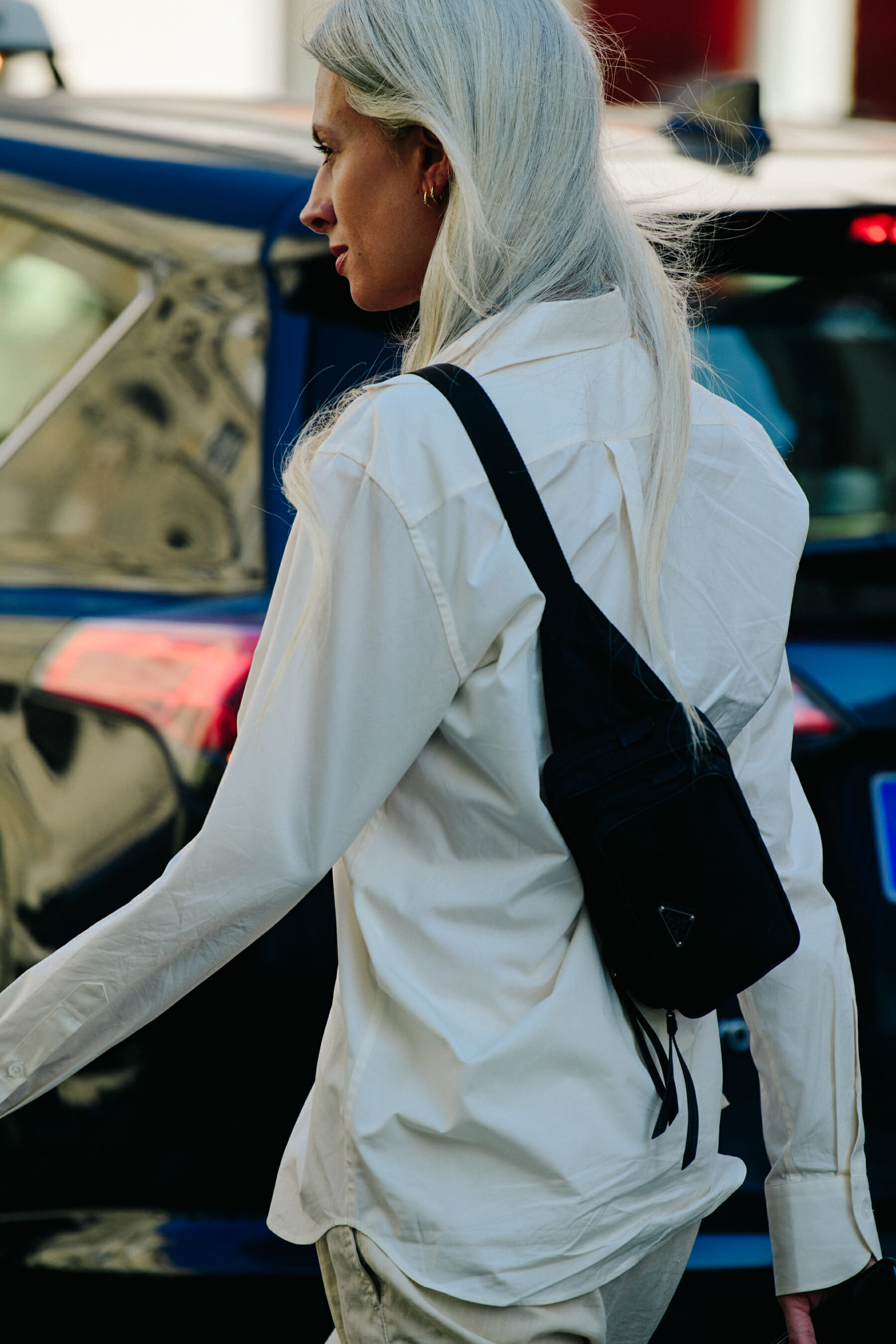 Woman wearing white linen outfit