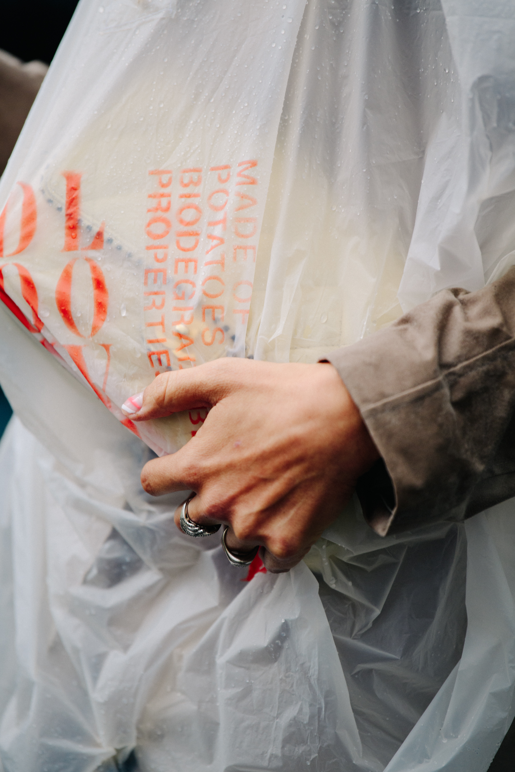 Woman wearing raincoat