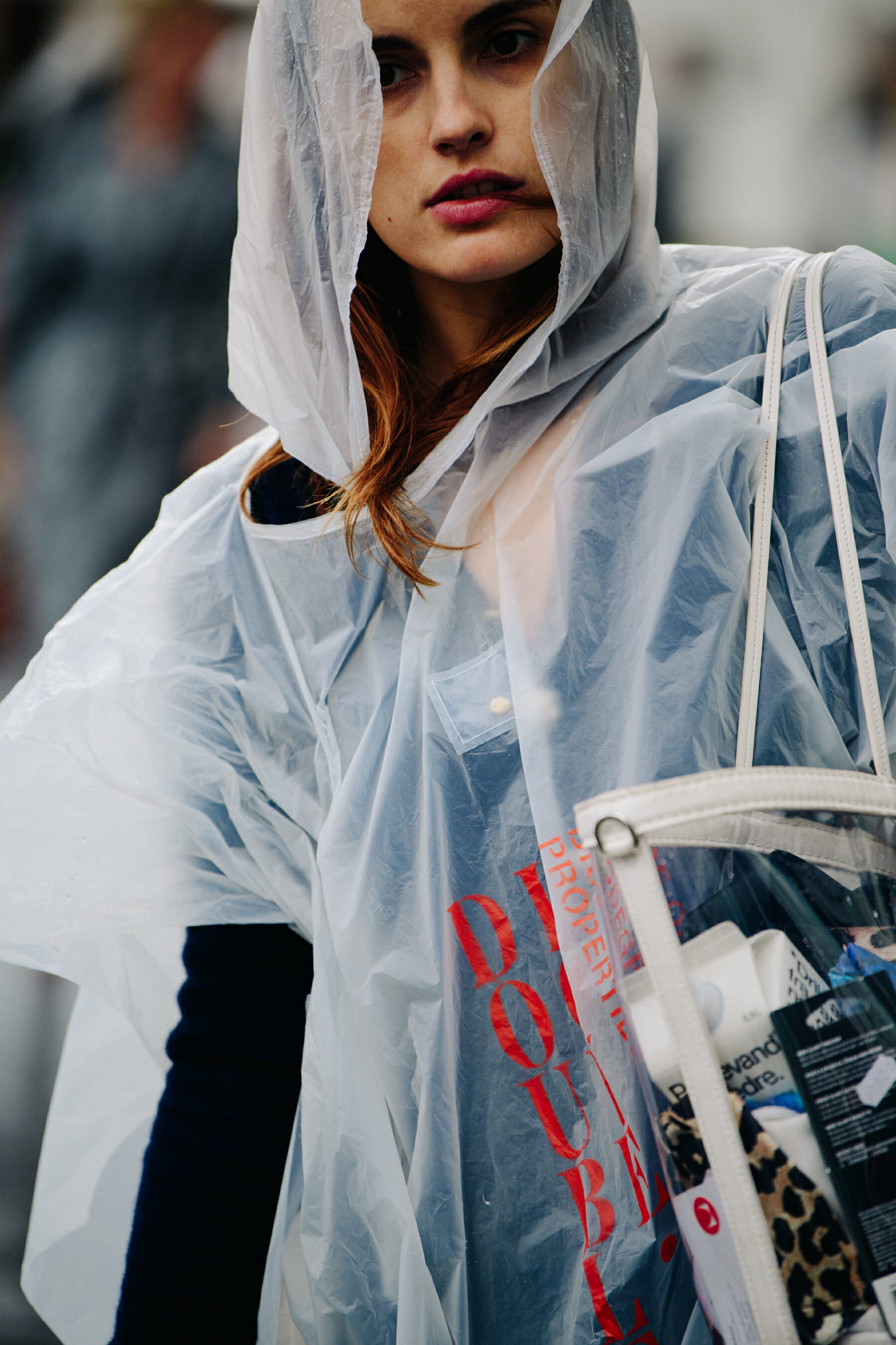 Woman wearing raincoat