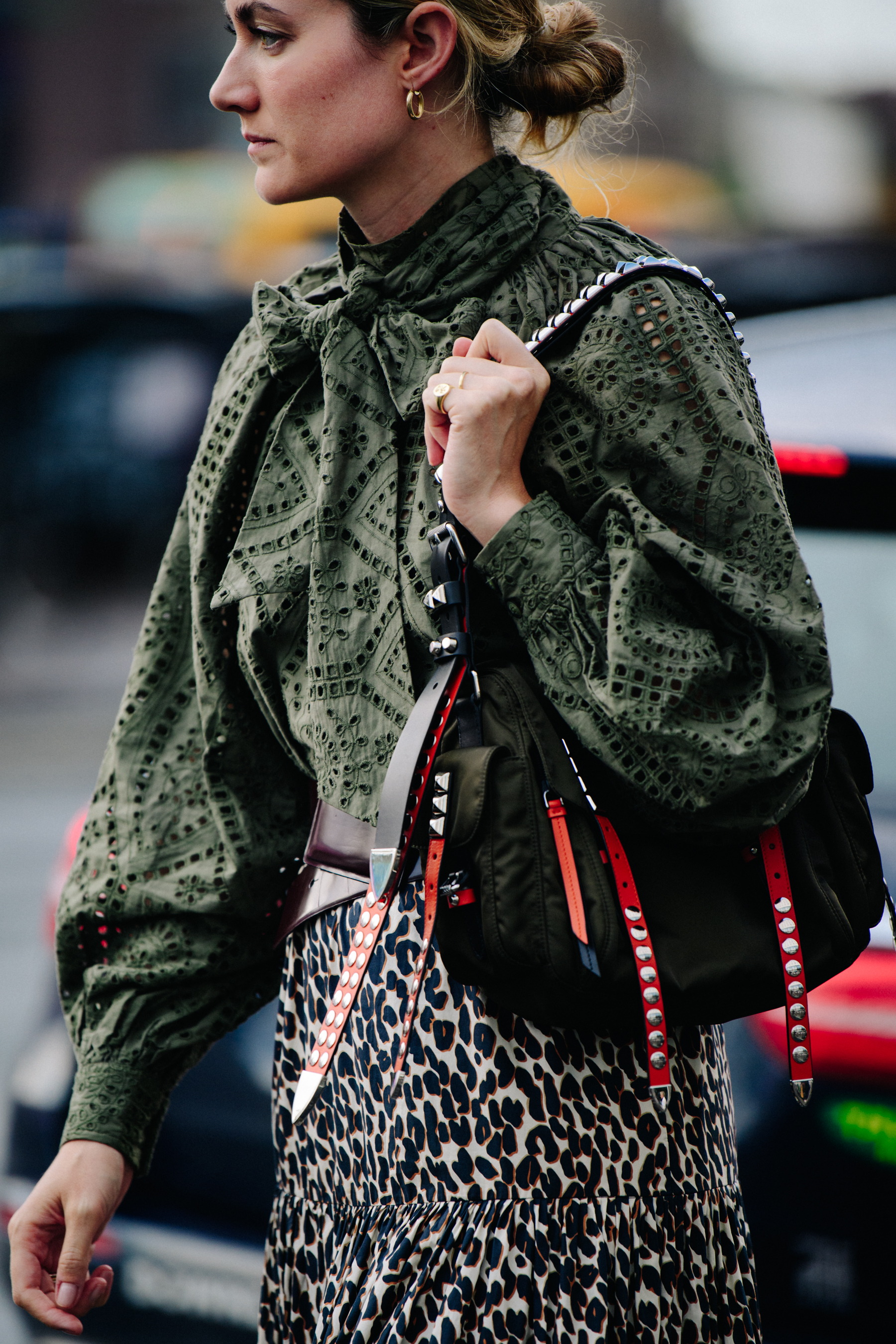 Woman carrying colourful bag