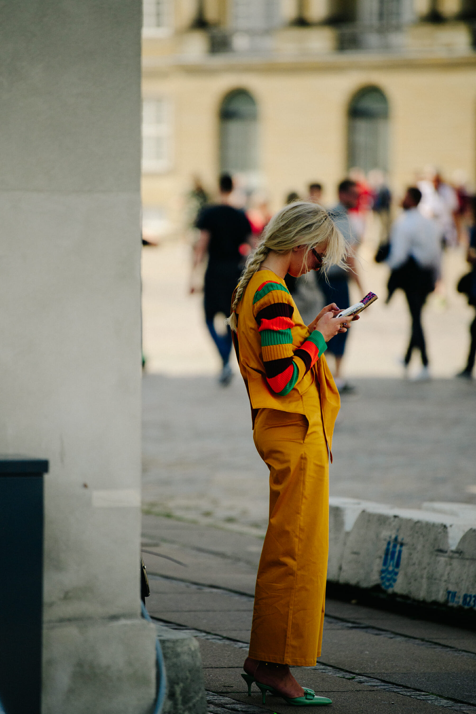 Woman wearing yellow outfit