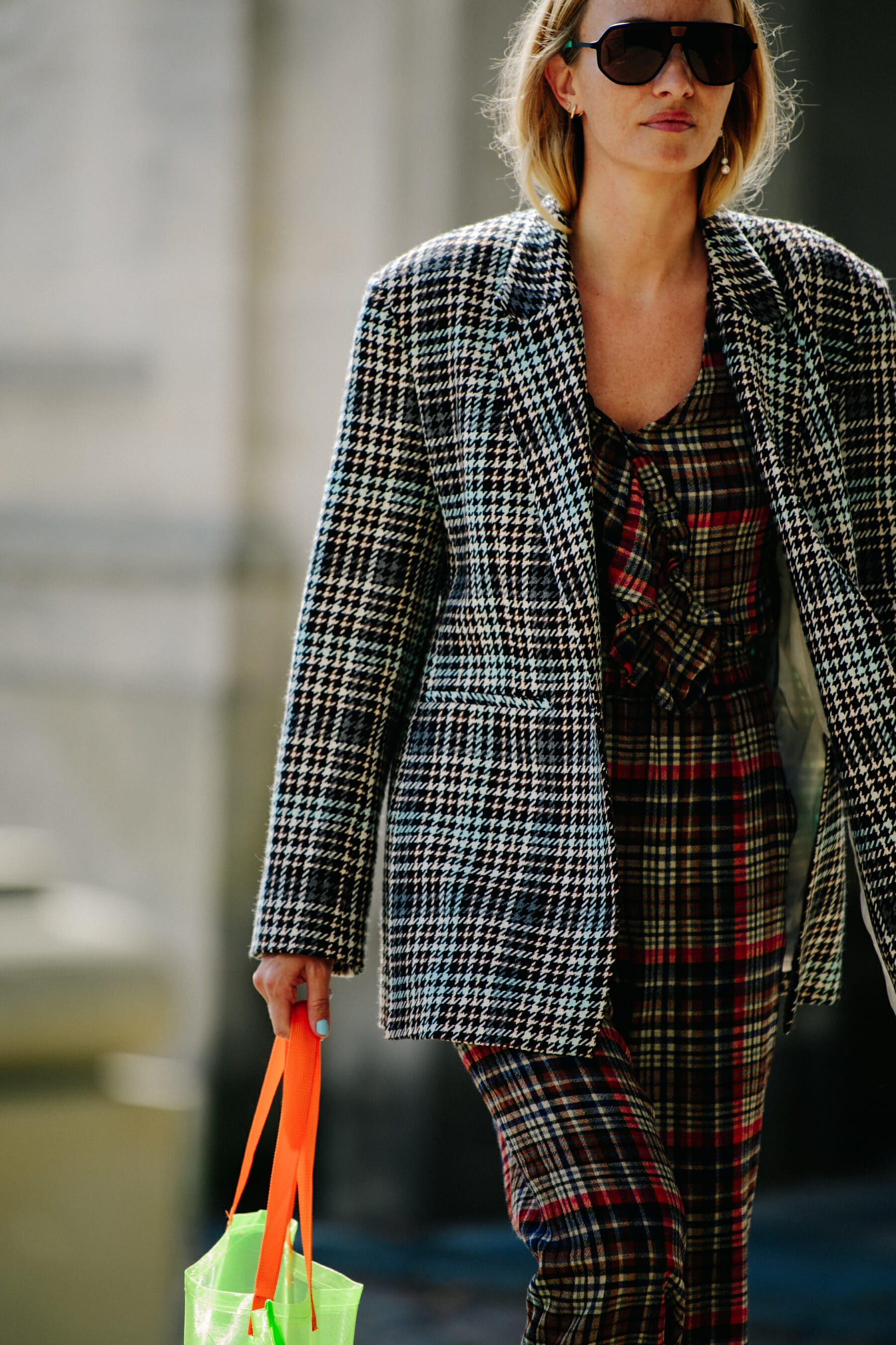 Woman wearing check outfit