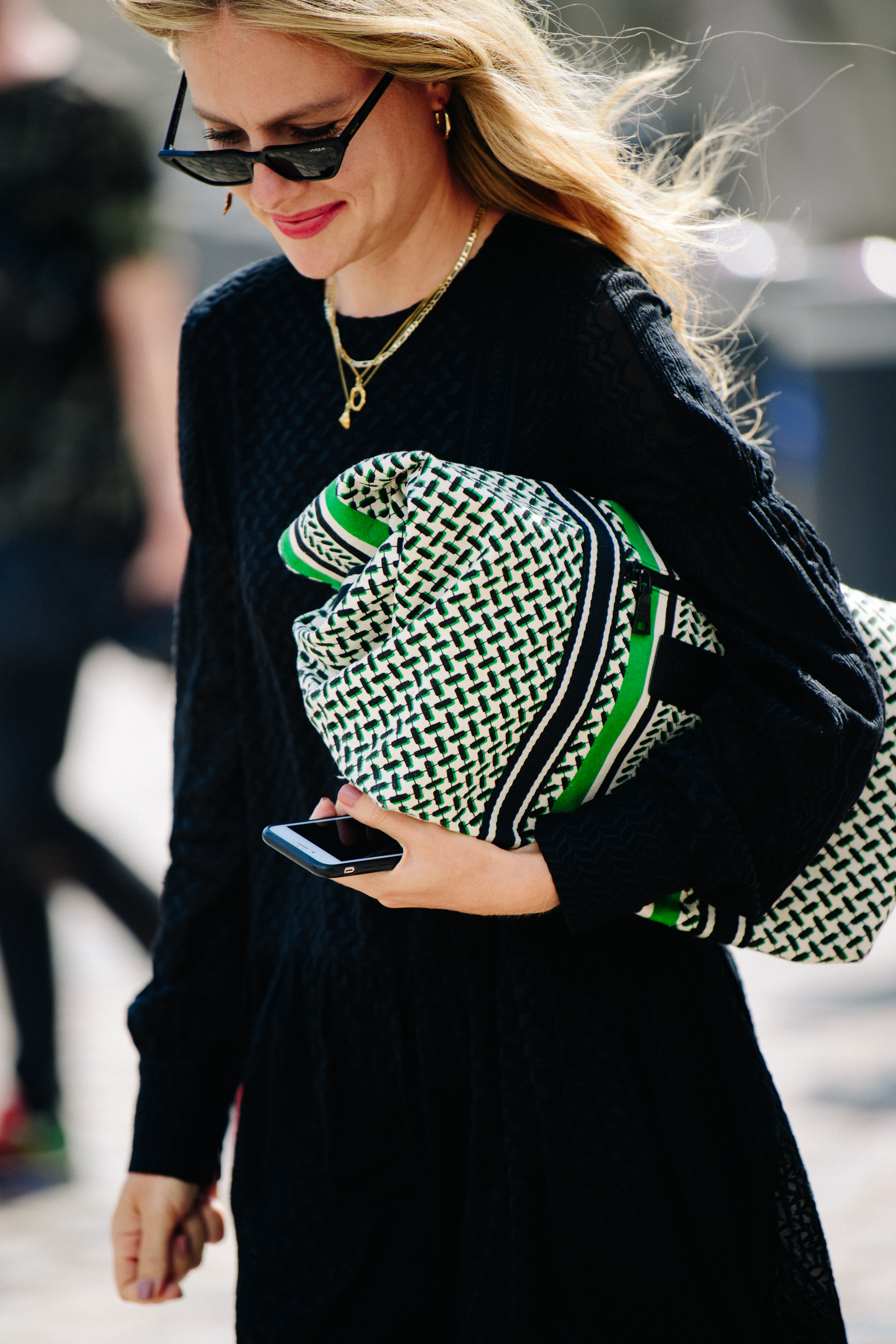 Woman wearing black dress