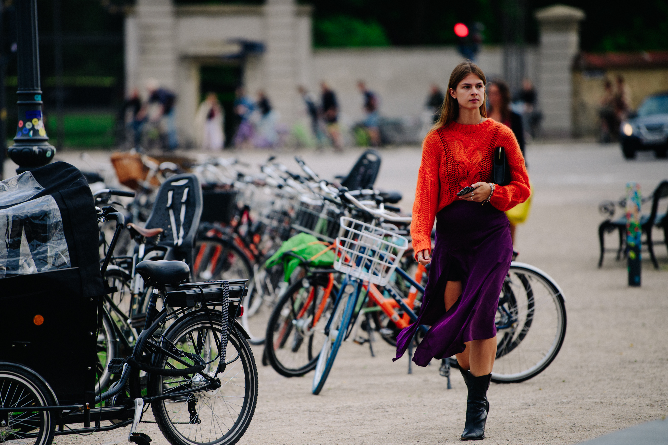 Woman wearing orange top