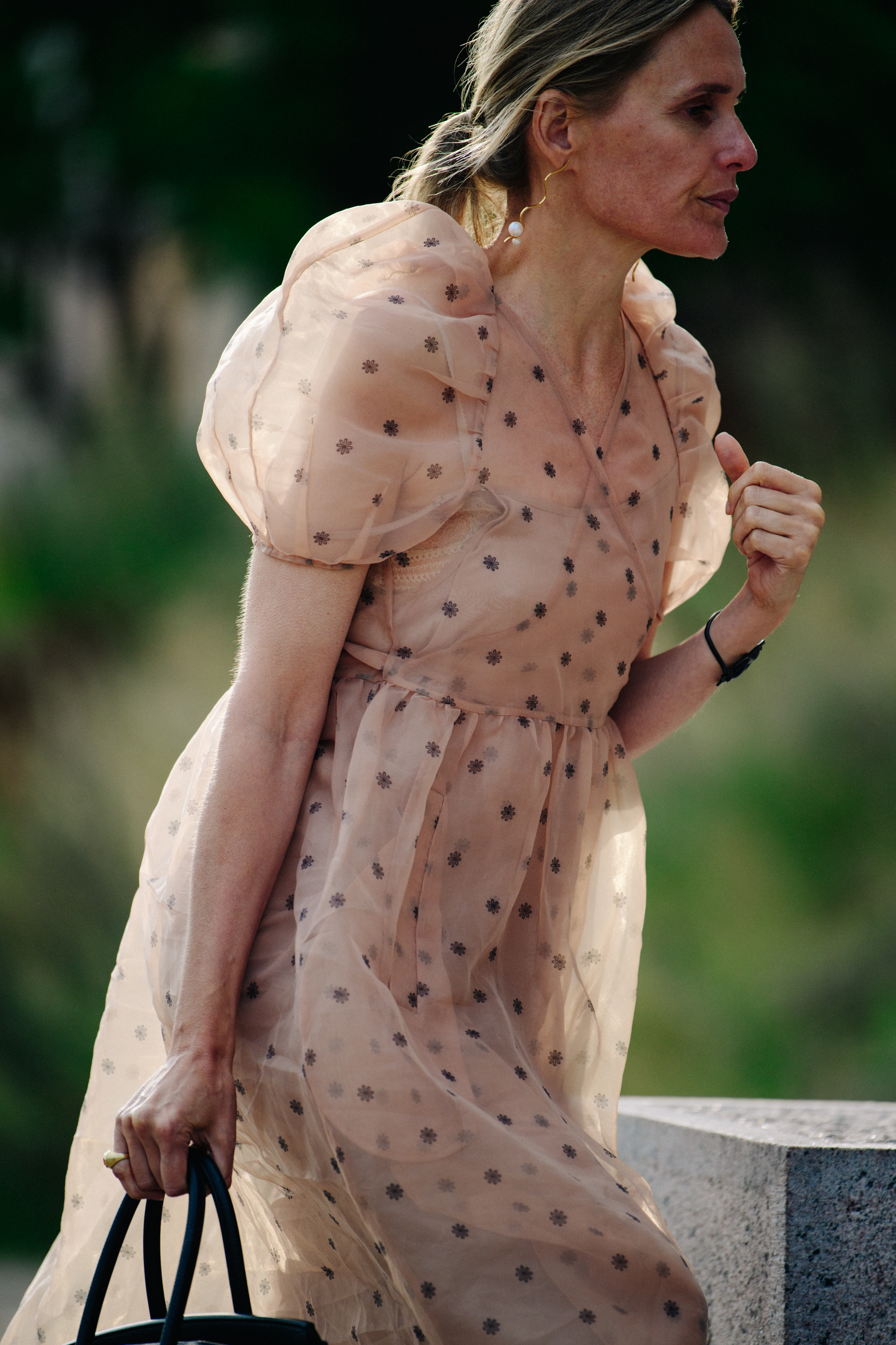 Woman wearing nude dress