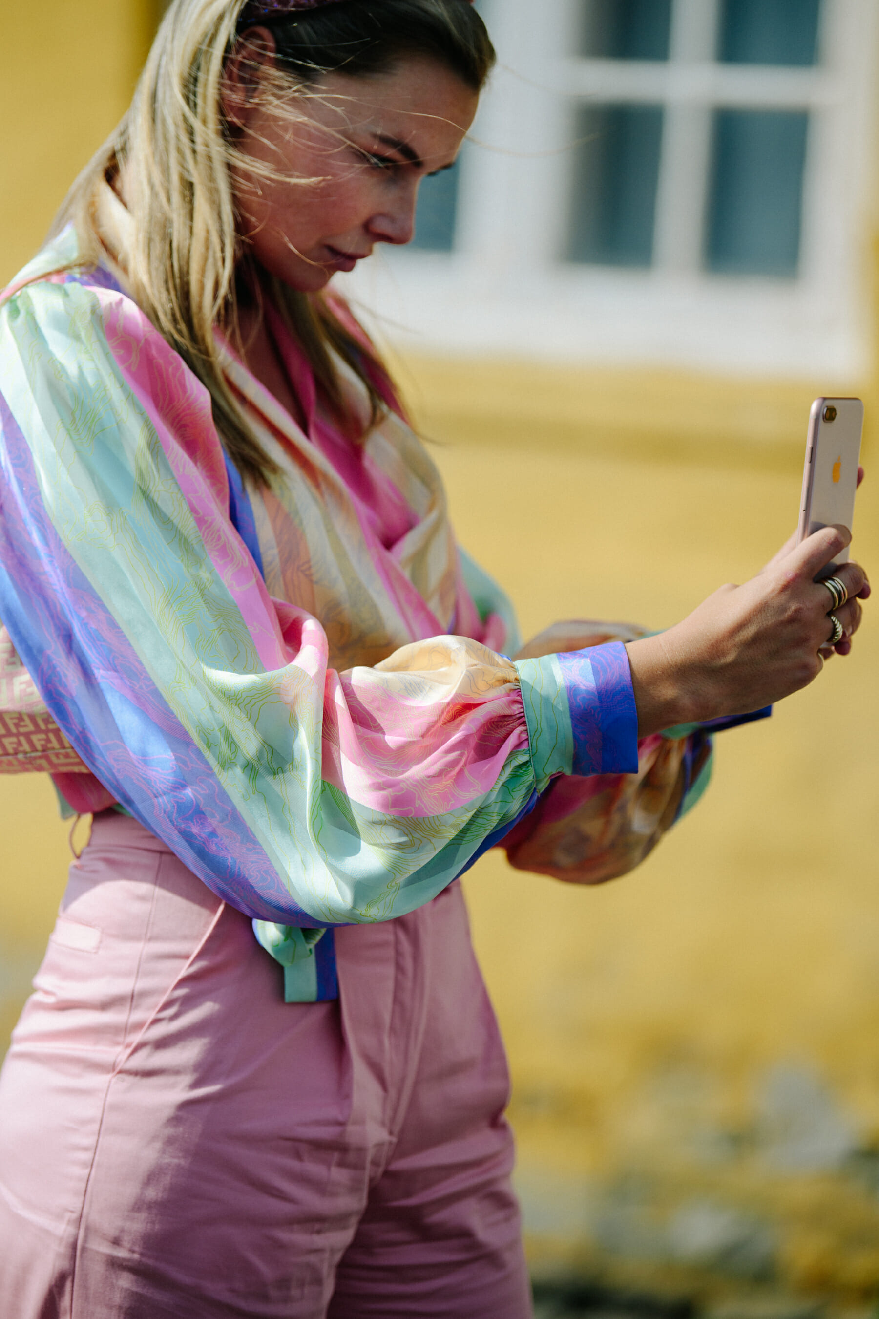 Woman wearing striped shirt