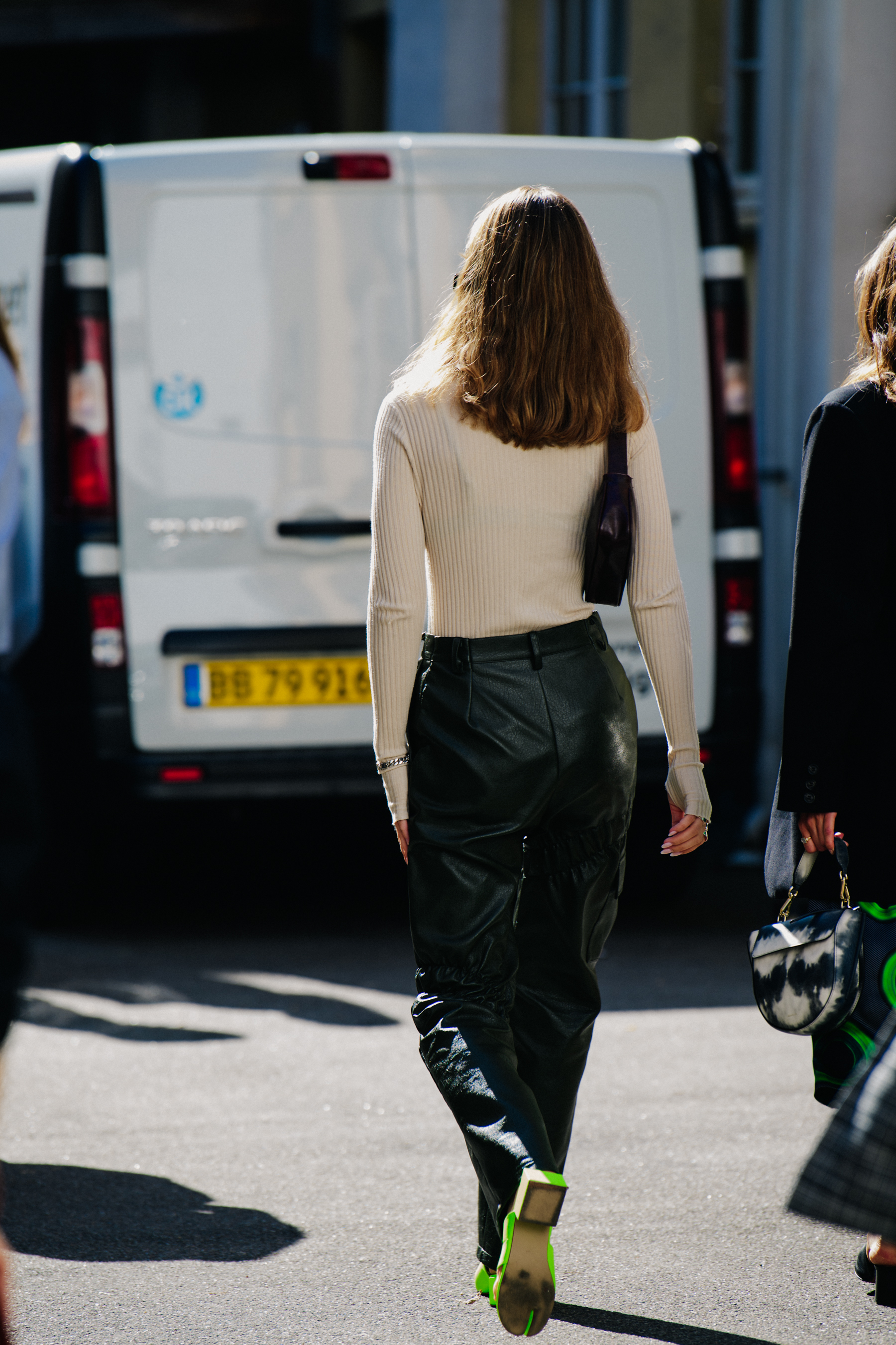 Woman wearing leather pants