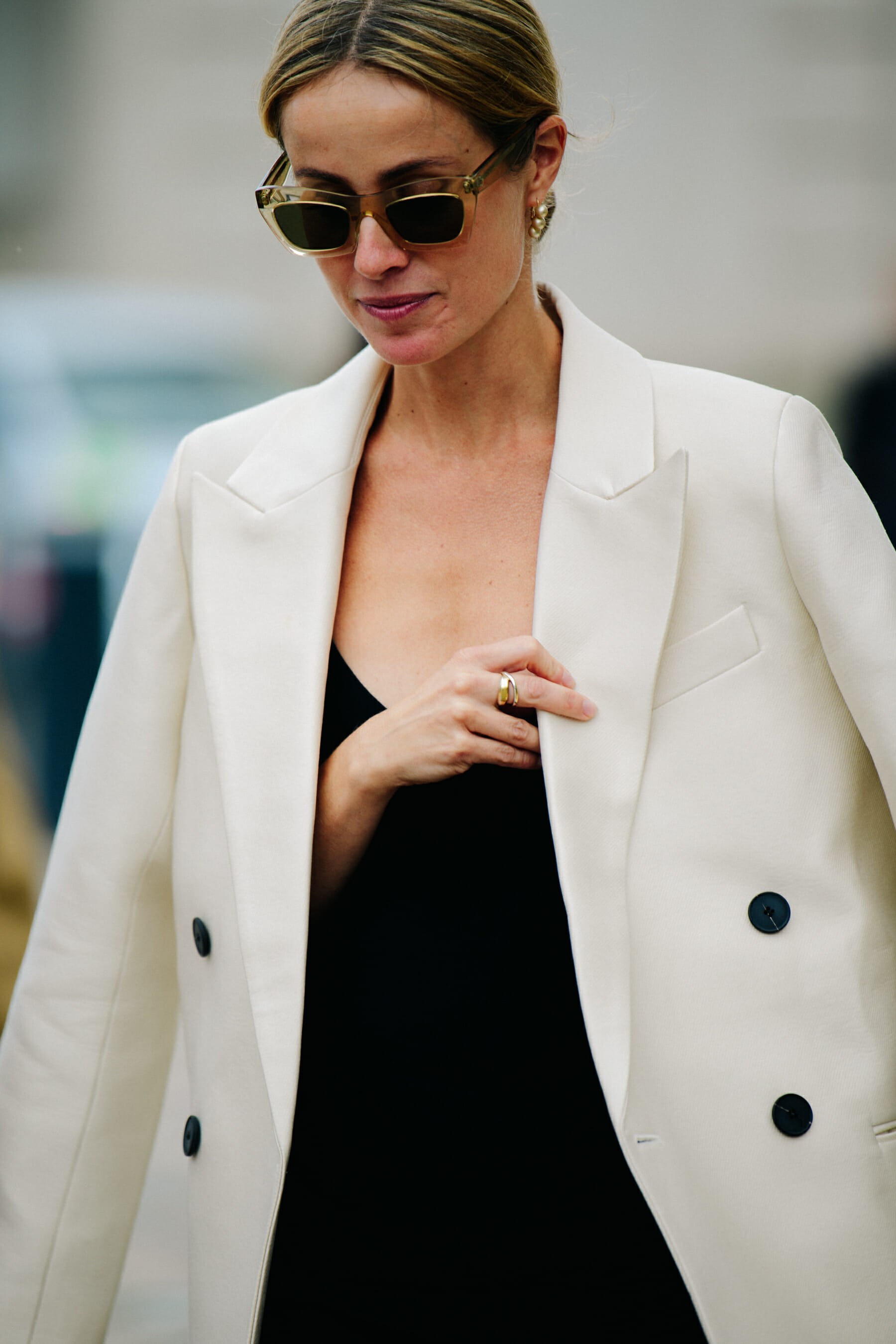 Woman wearing white jacket