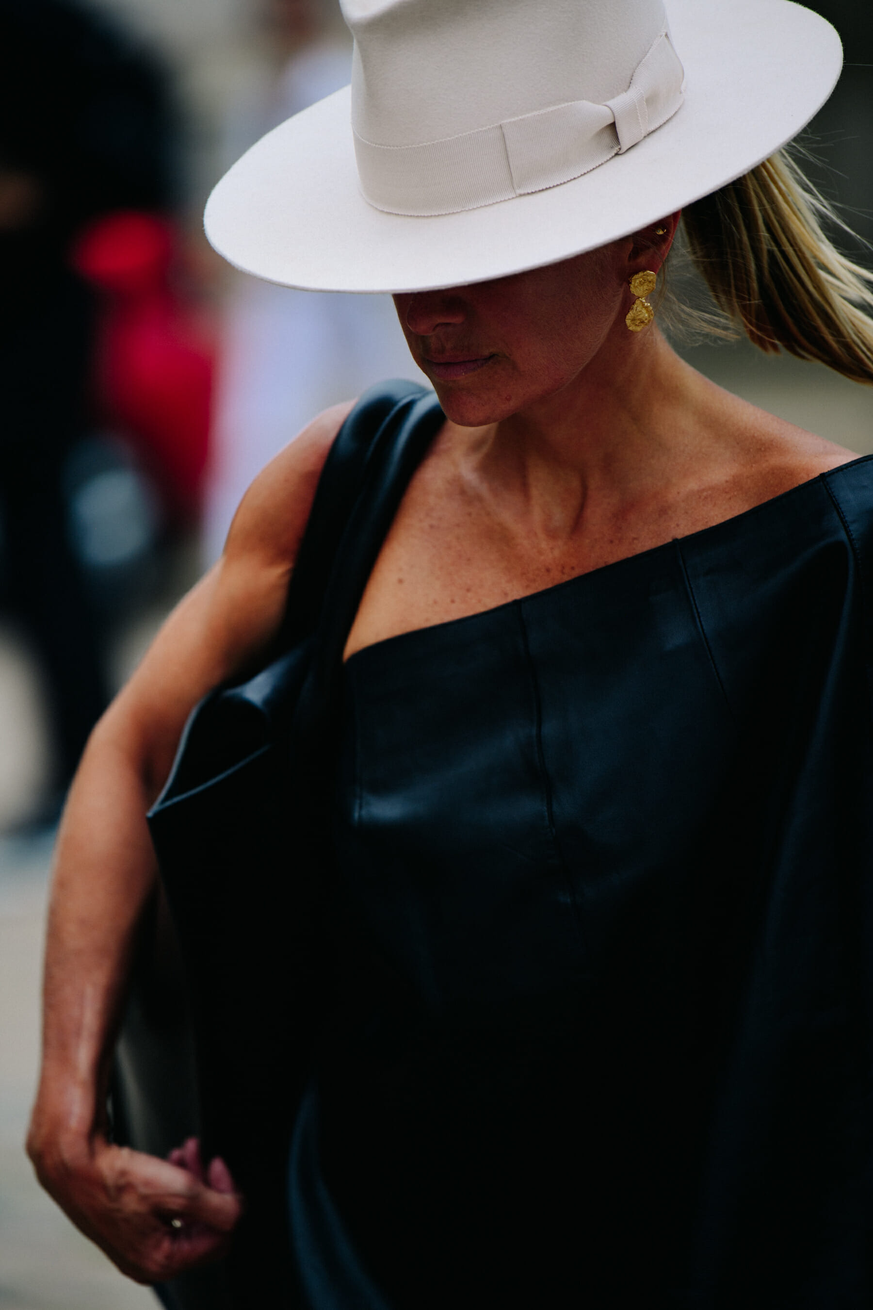 Woman wearing white hat