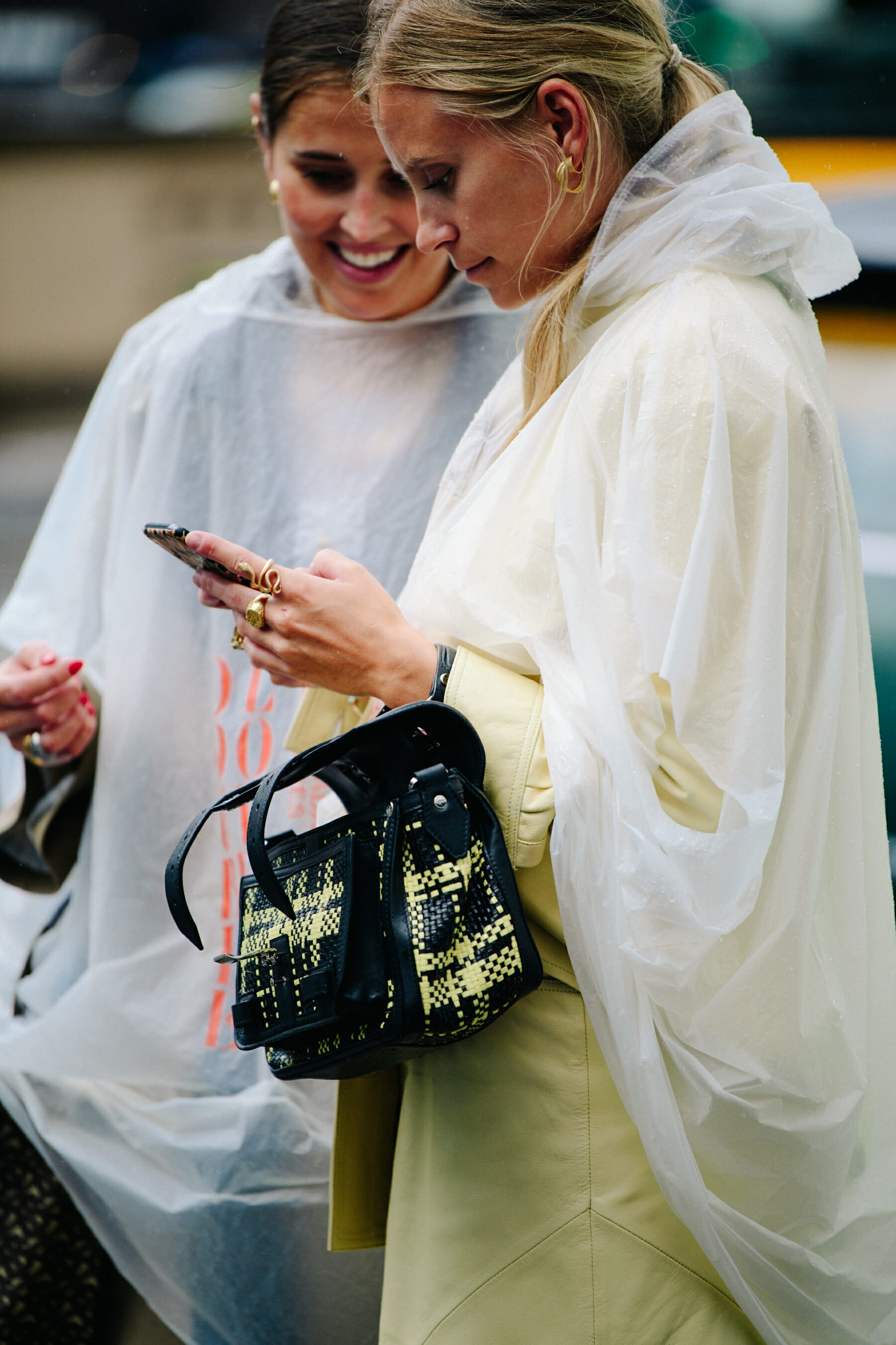 Woman wearing raincoat